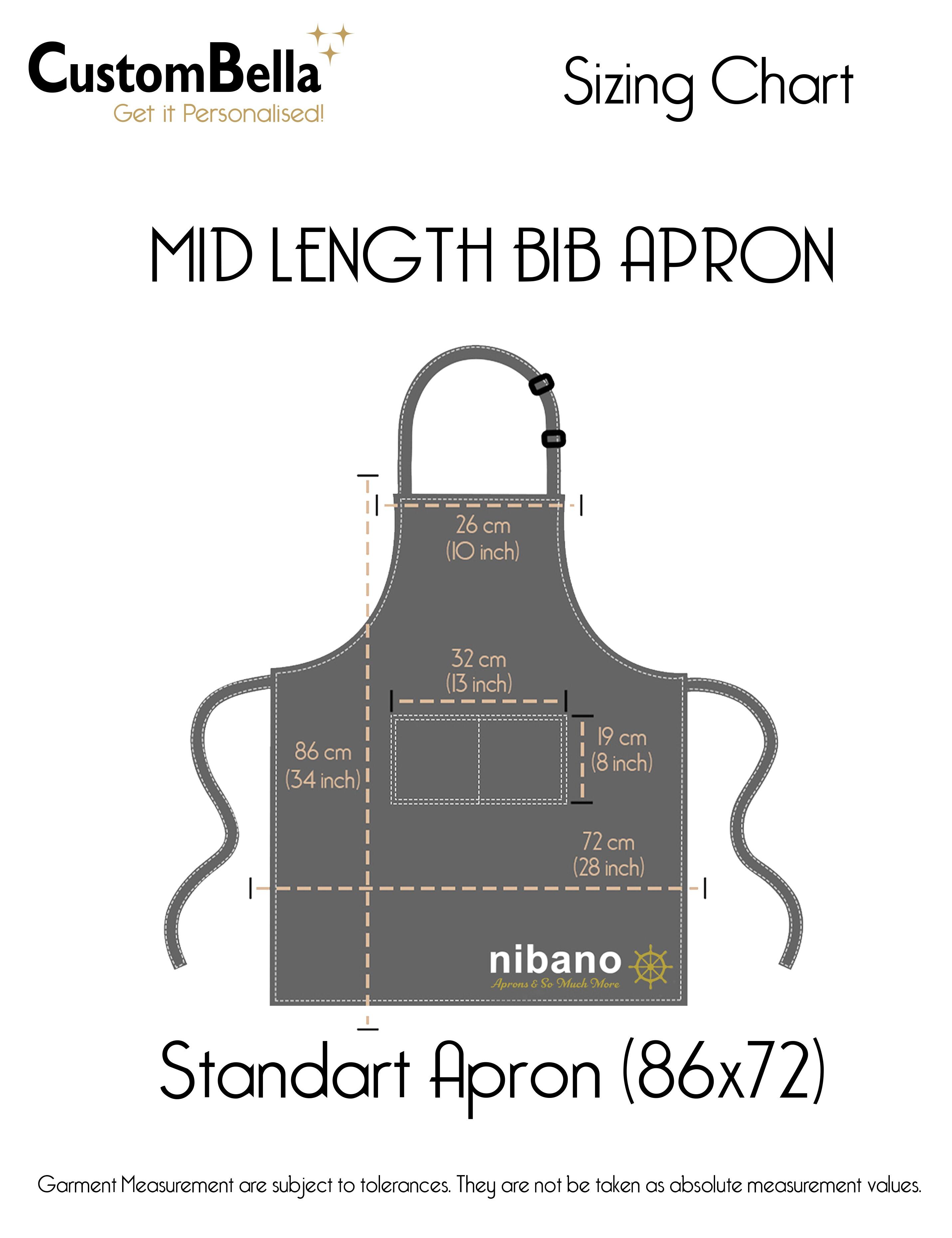 red mid-length polycotton bib apron printed text custom design