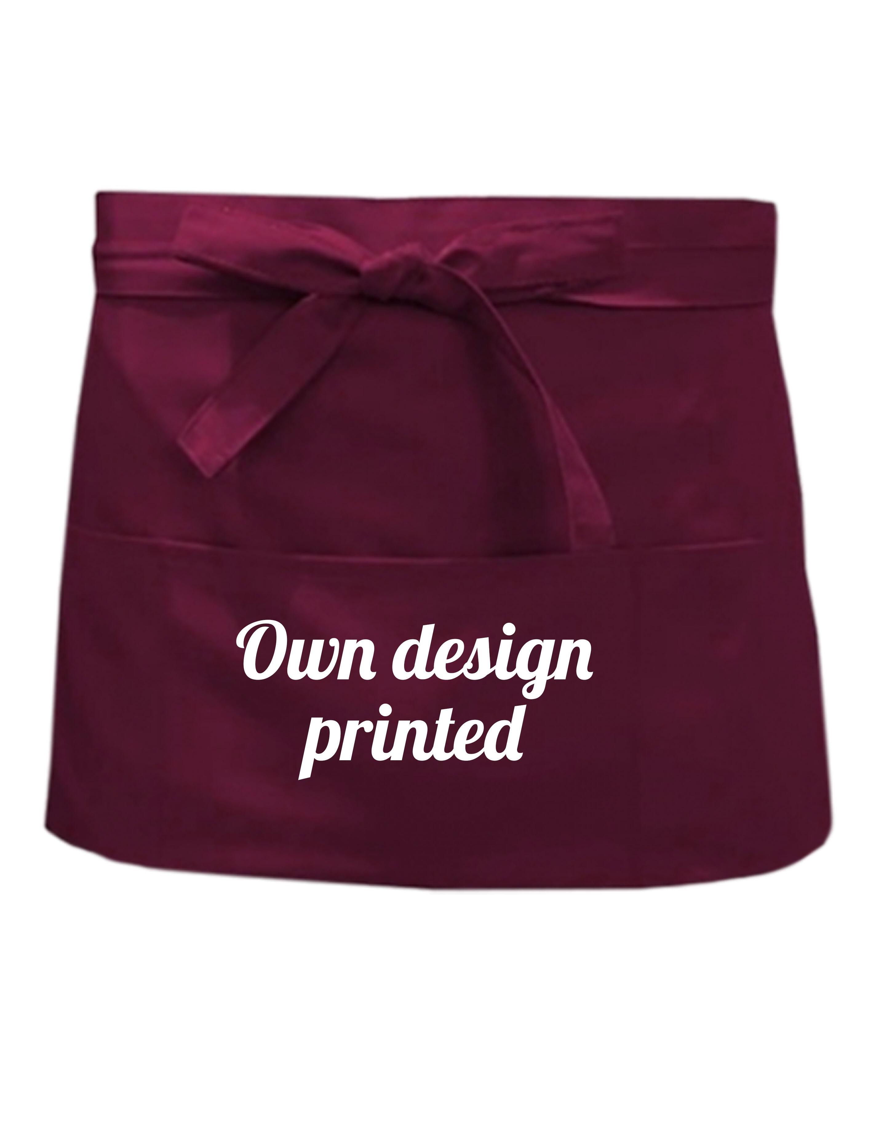 Personalised short waist apron burgundy printed