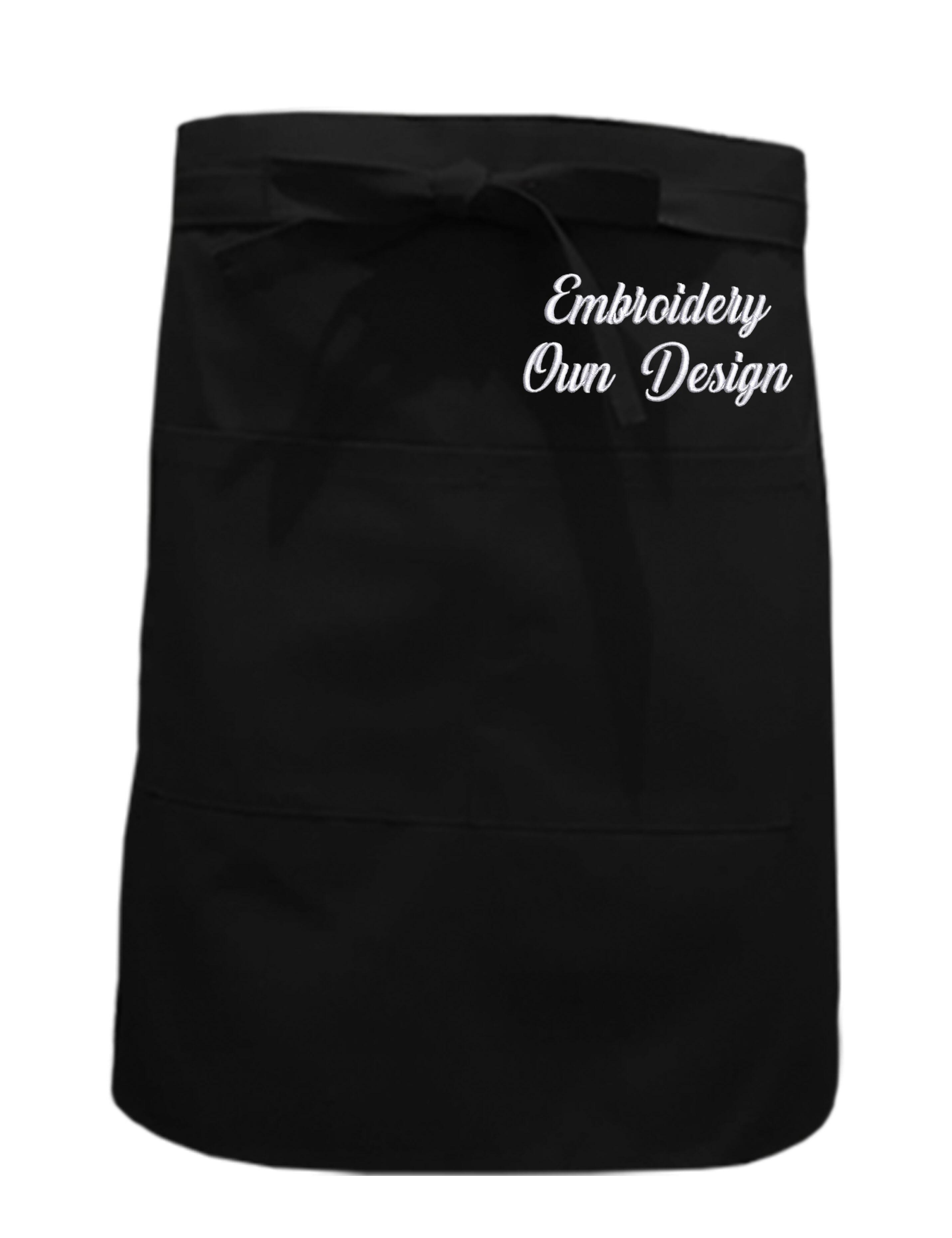 Personalised Waist Apron with Pocketes Black Embroidered