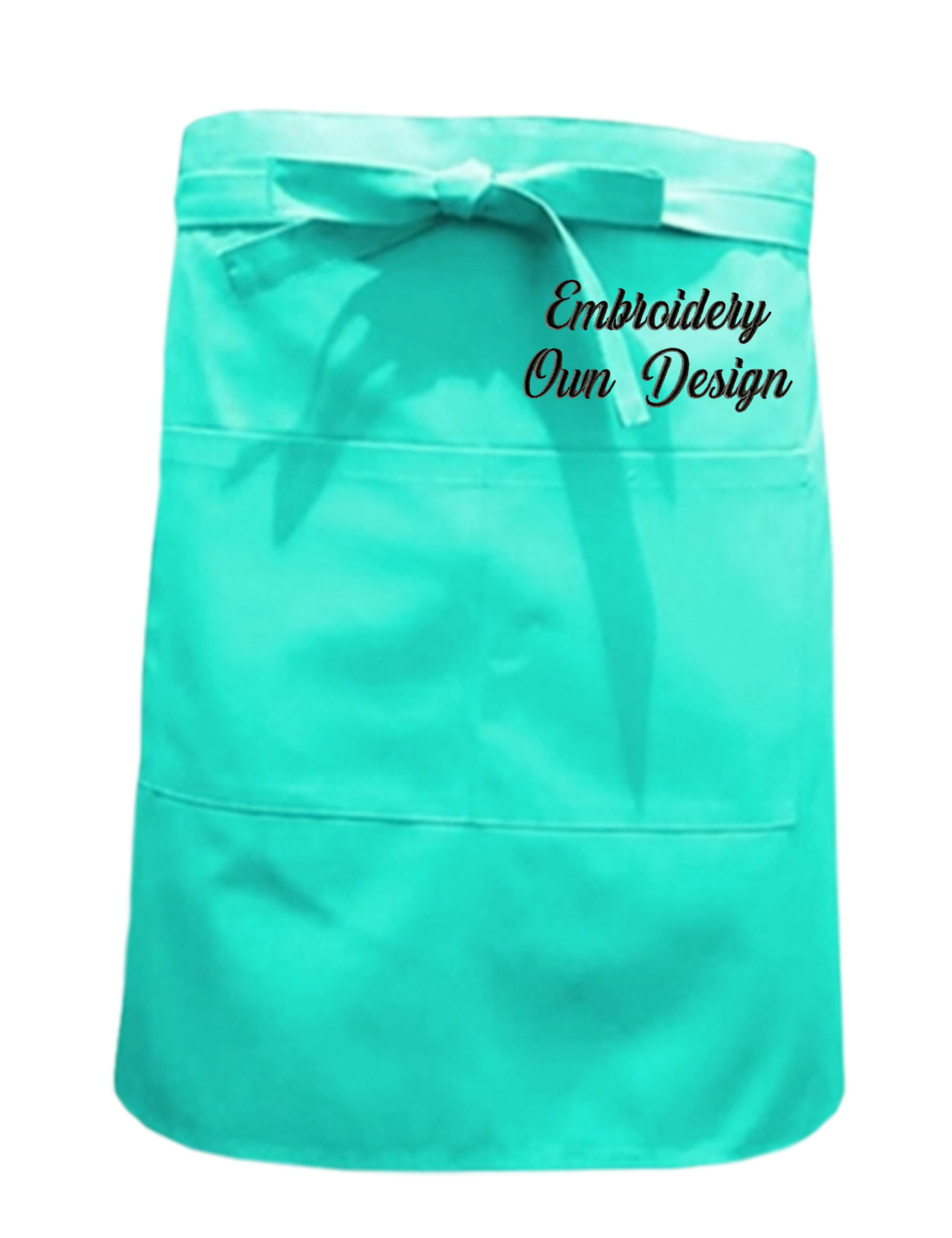 Personalised Waist Apron with Pockets Mint with embroidery