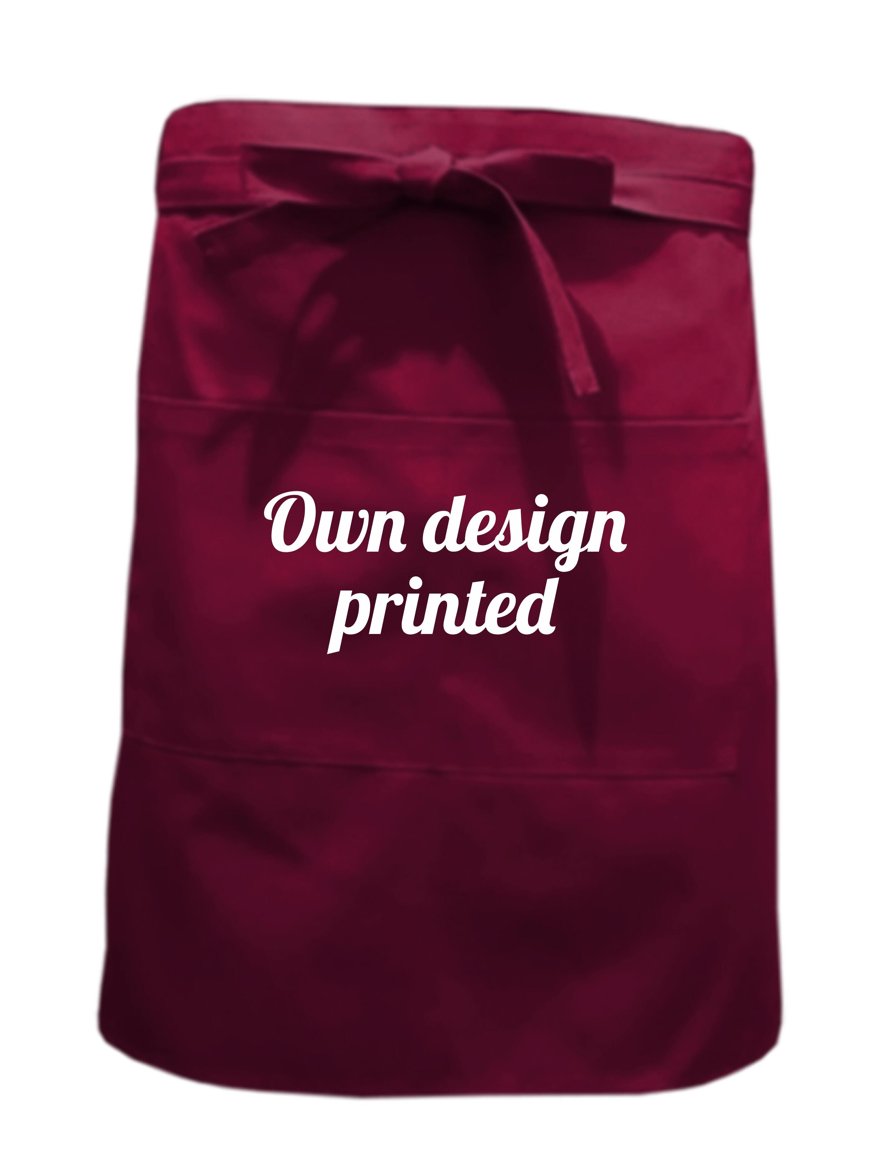Personalised Mid length waist apron with pockets burgundy printed