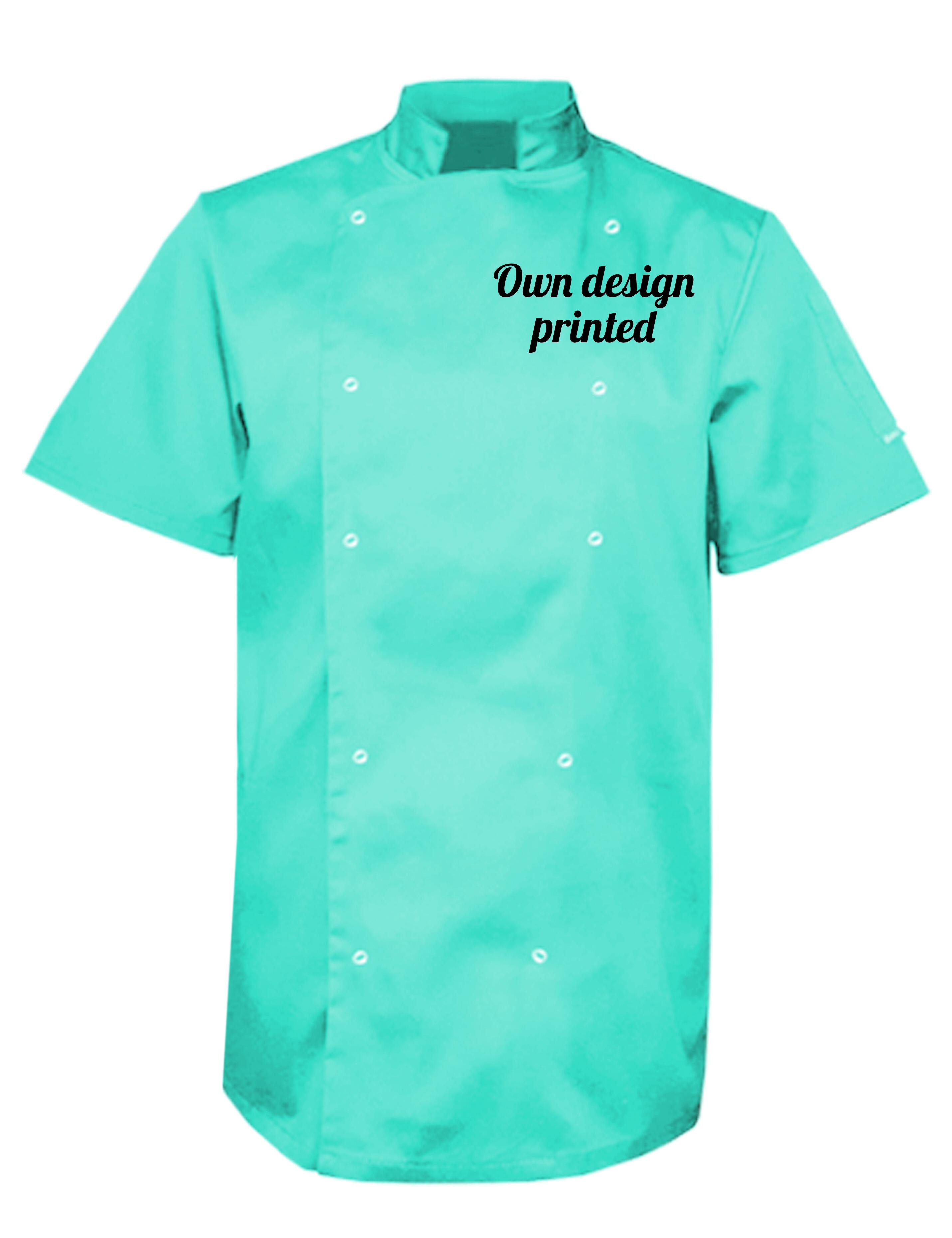 Personalised Short Sleeve Chef's Jacket Mint with print