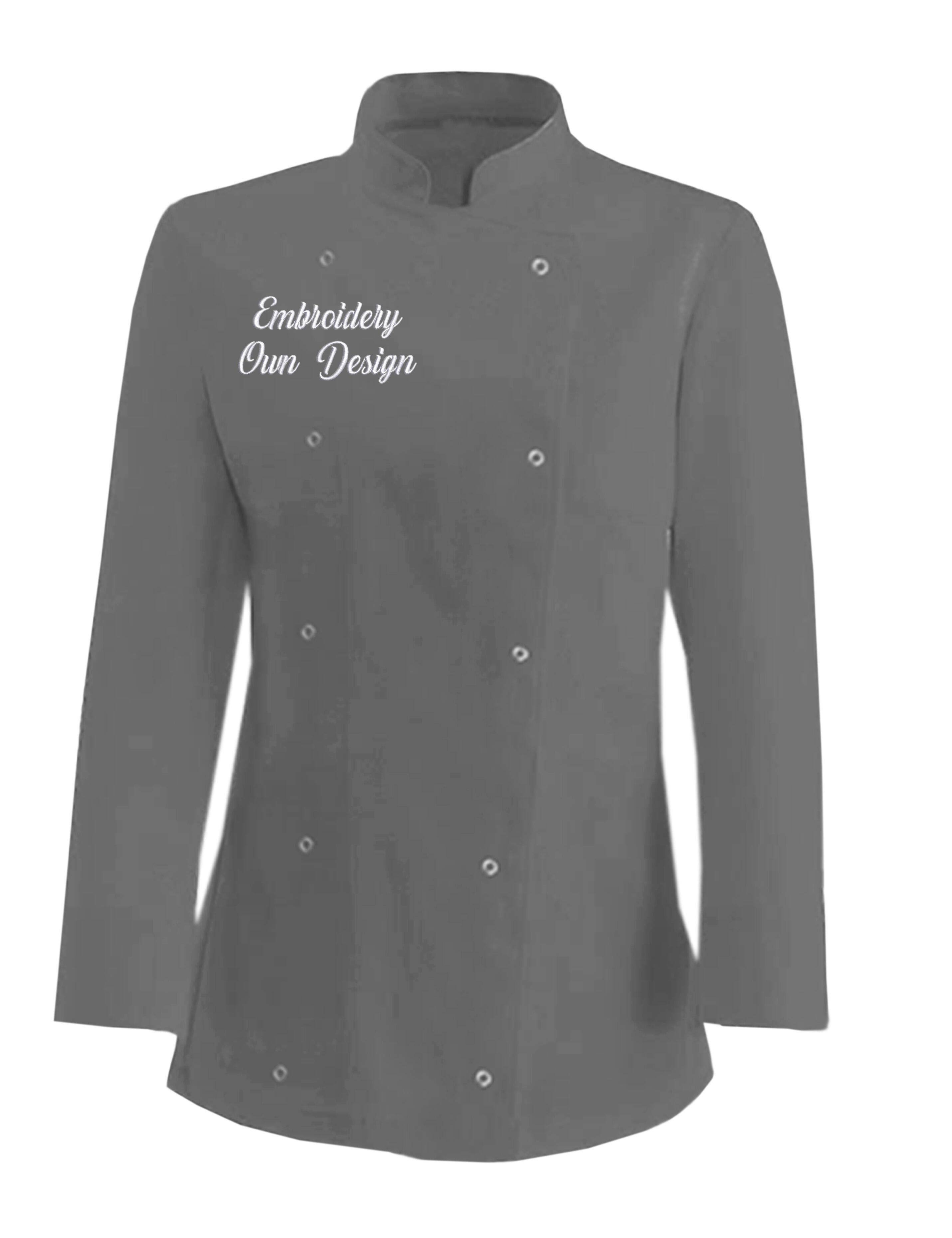 Personalised Women's Long Sleeve Chef's Jacket Dark Grey with embroidery