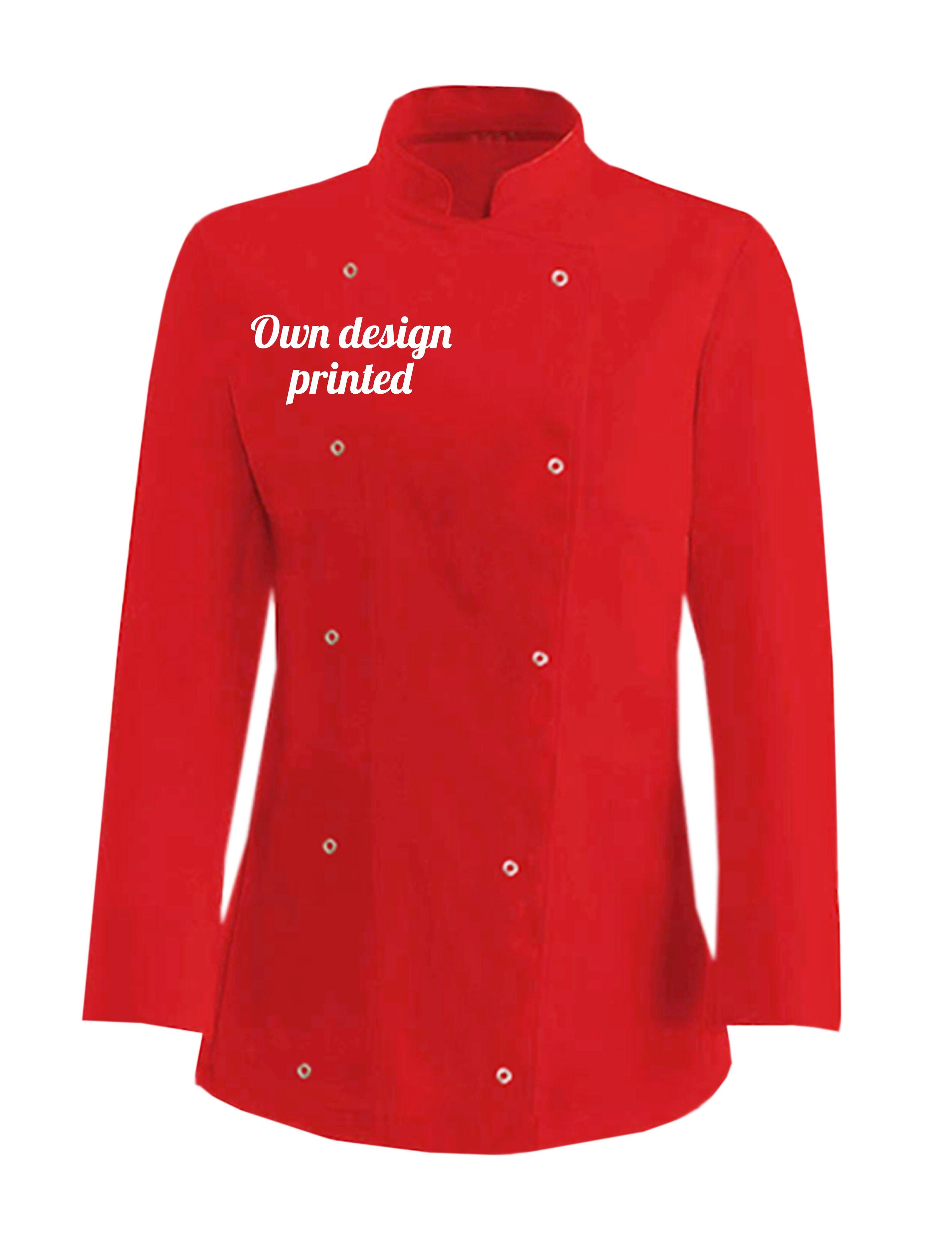 Personalised Women's Long Sleeve Chef's Jacket Red with print