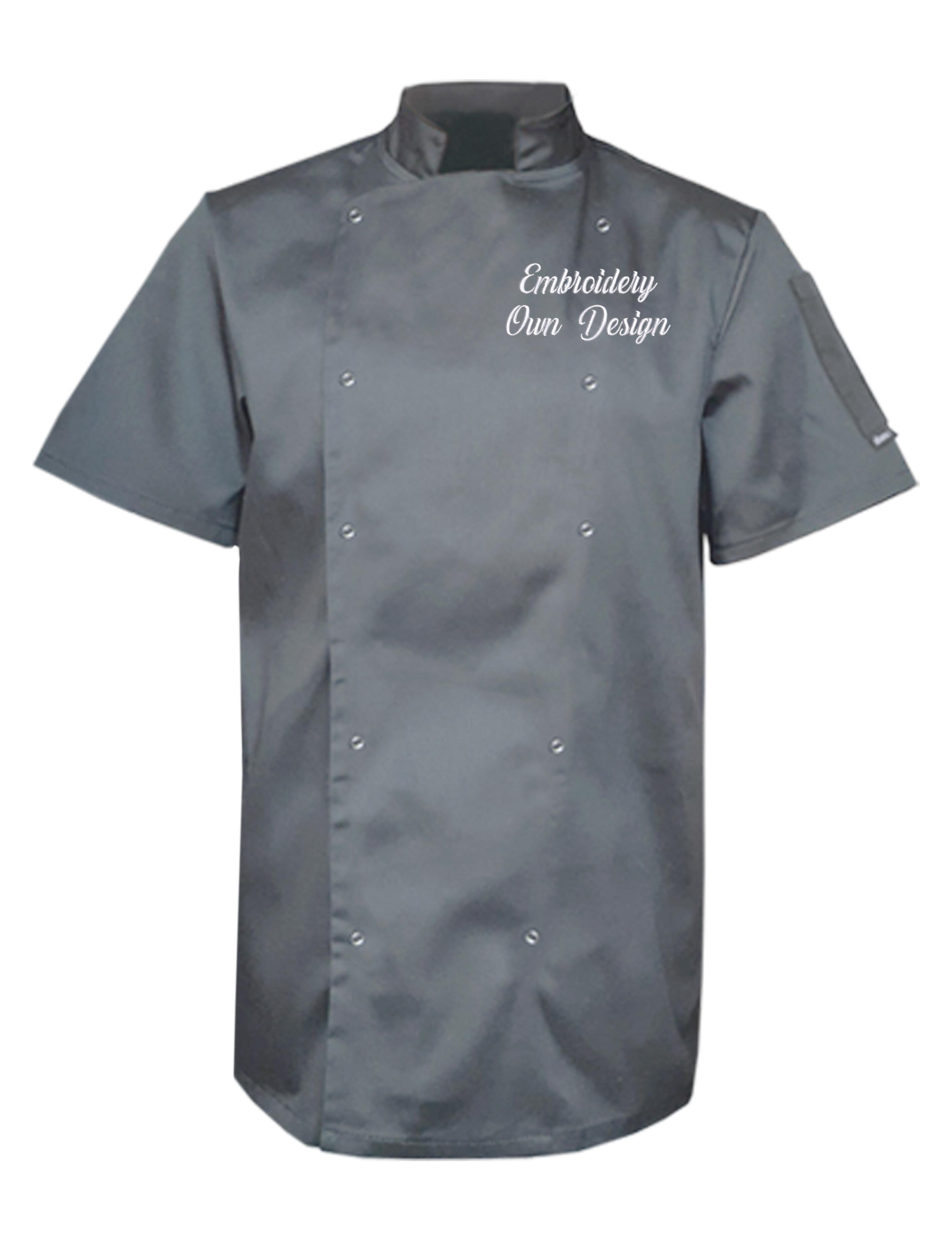 Personalised Plus Size Short Sleeve Chef's Jacket grey with embroidery