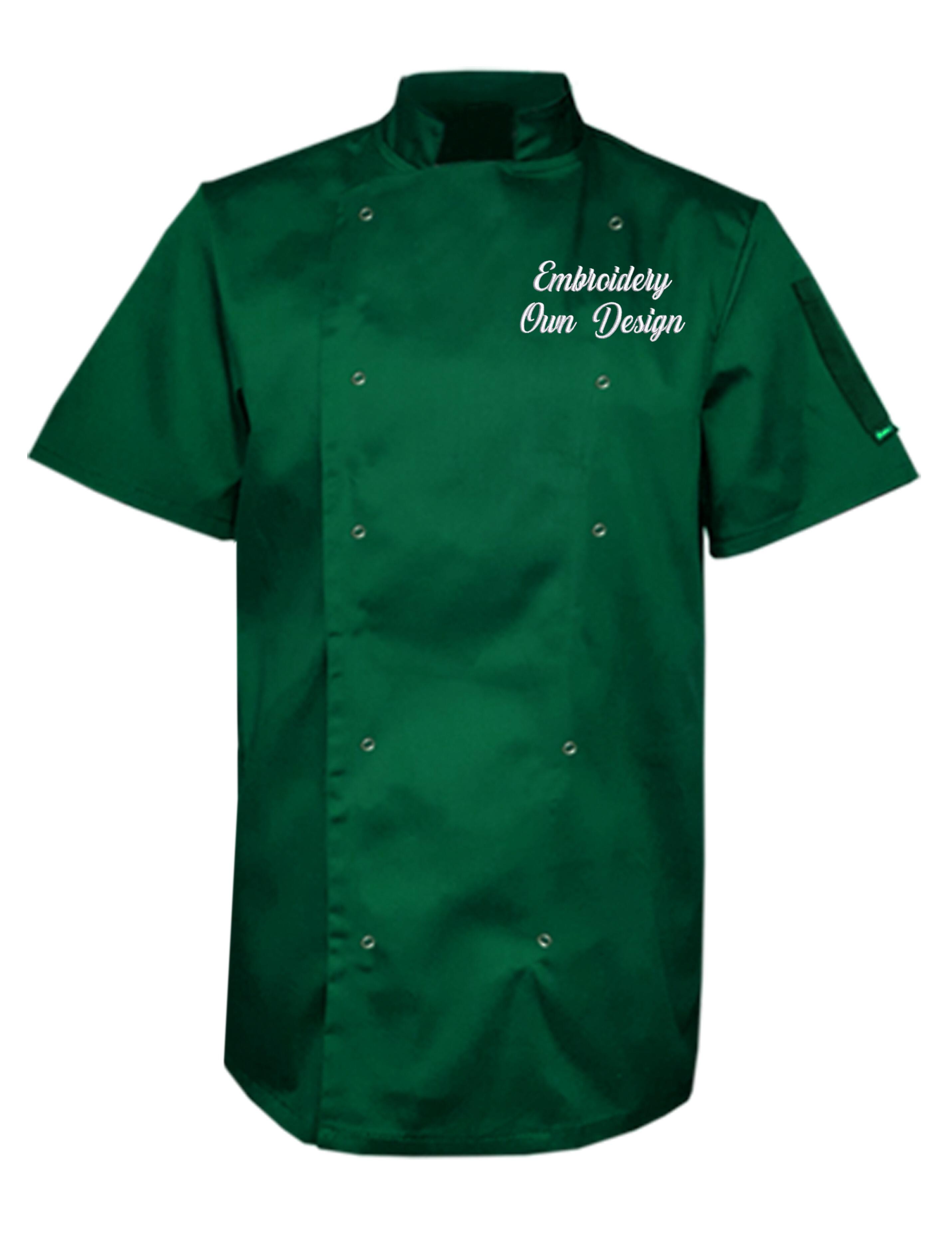 Personalised Embroidered Plus Size Short Sleeve Chef's Jacket Kelly Green