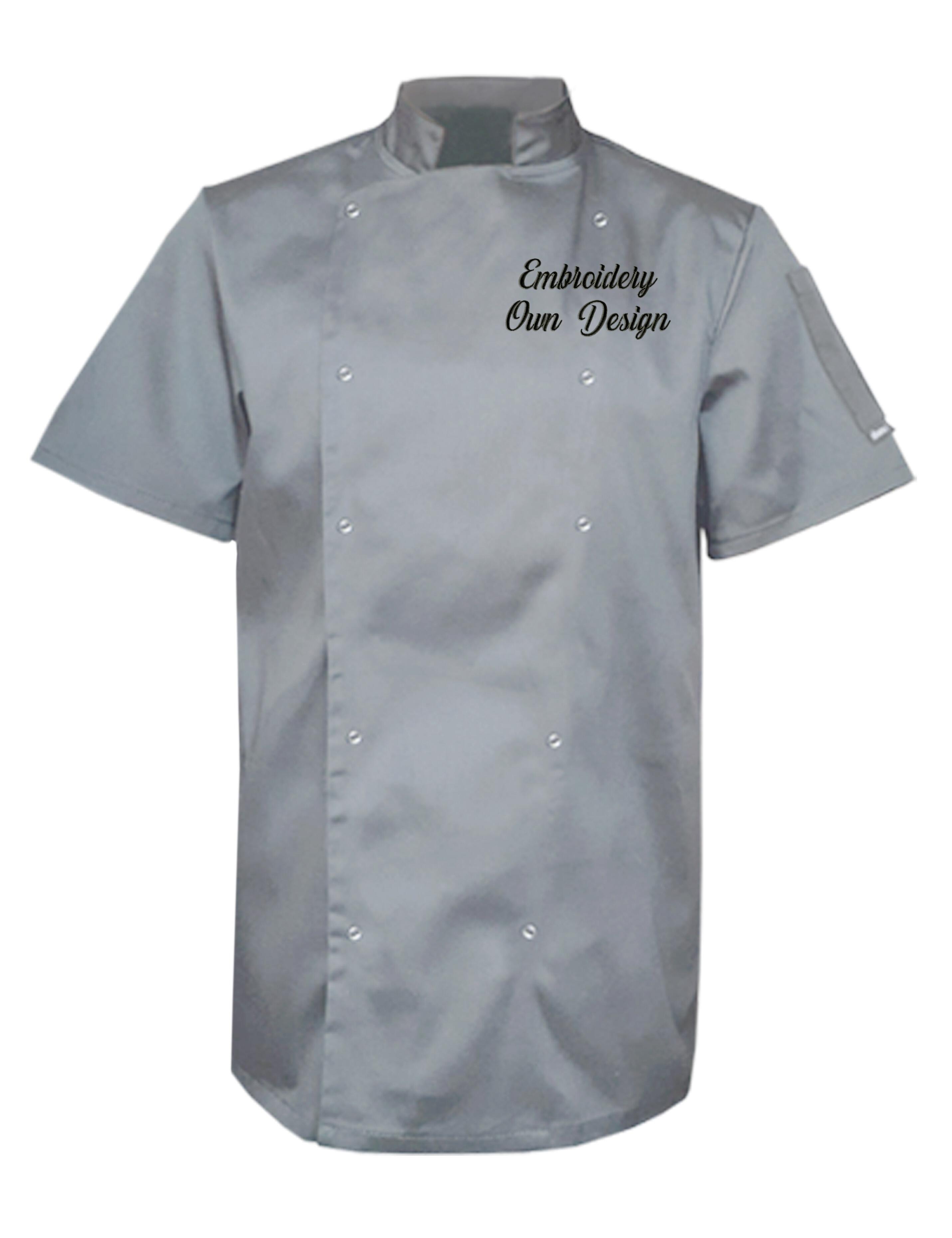 Personalised Embroidered Plus Size Short Sleeve Chef's Jacket Light Grey