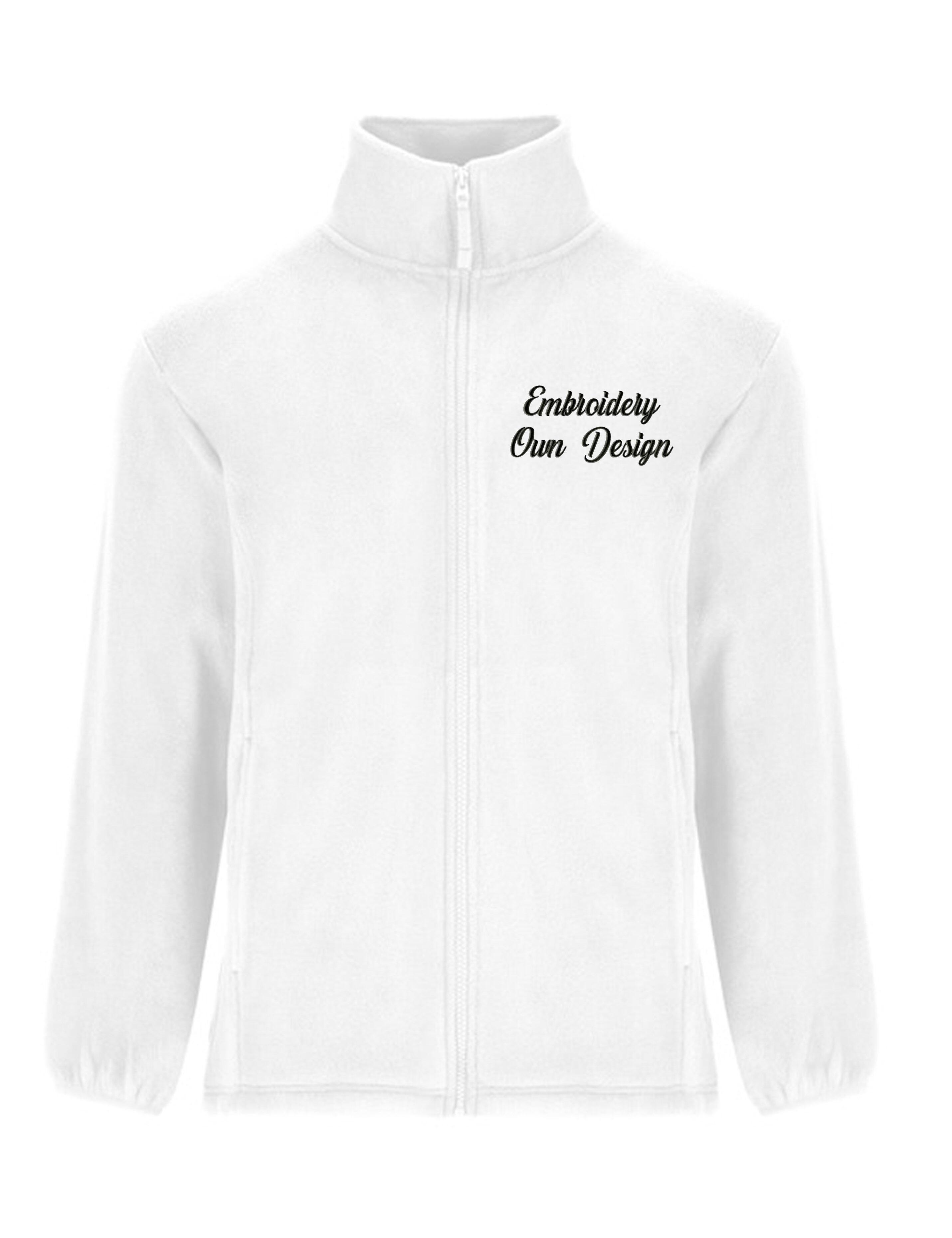 Personalised fleece jacket white with embroidery