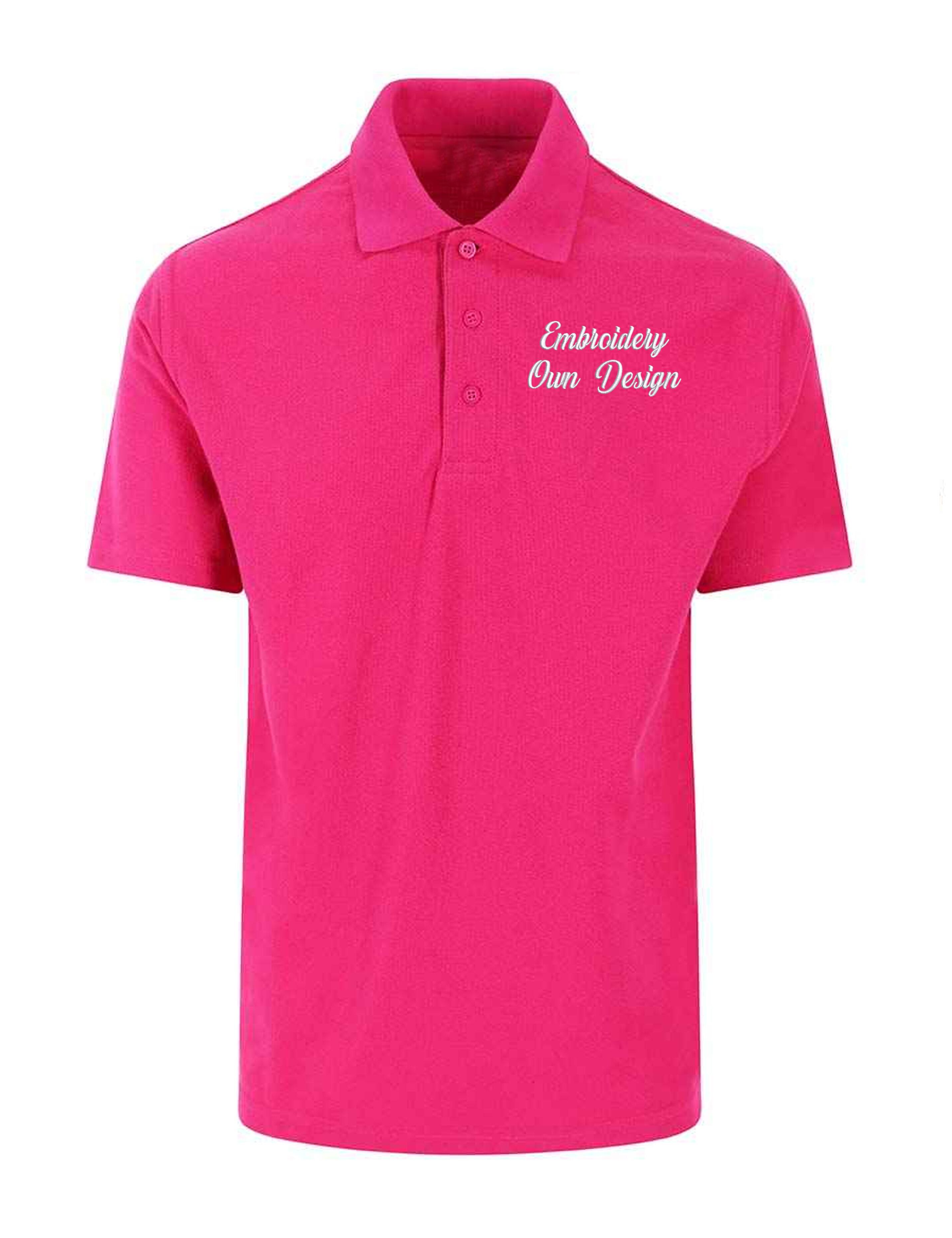 Personalised Short Sleeve Polo Shirt Hot Pink with Embroidery