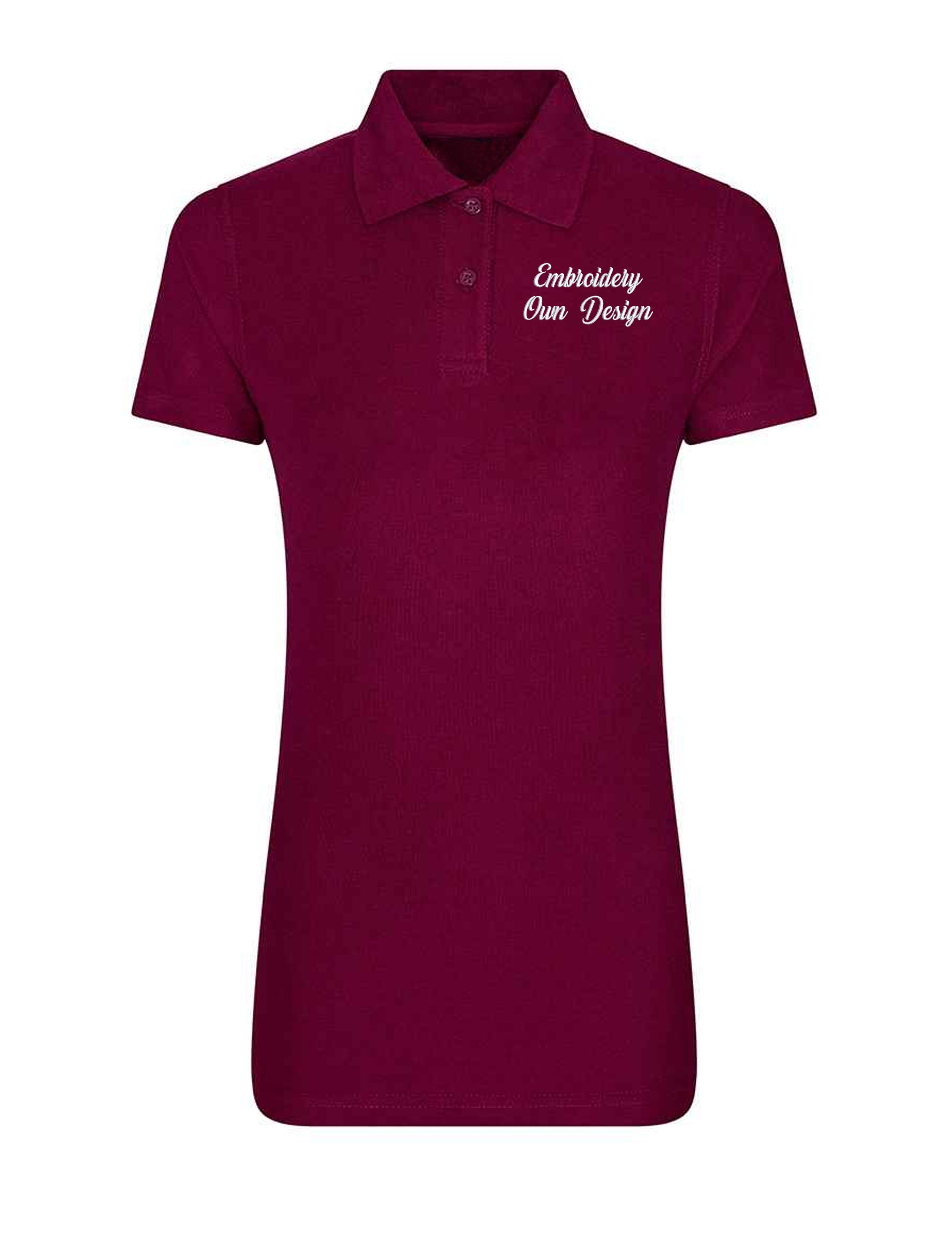 Personalised Women's Short Sleeve Polo Shirt with embroidery burgundy