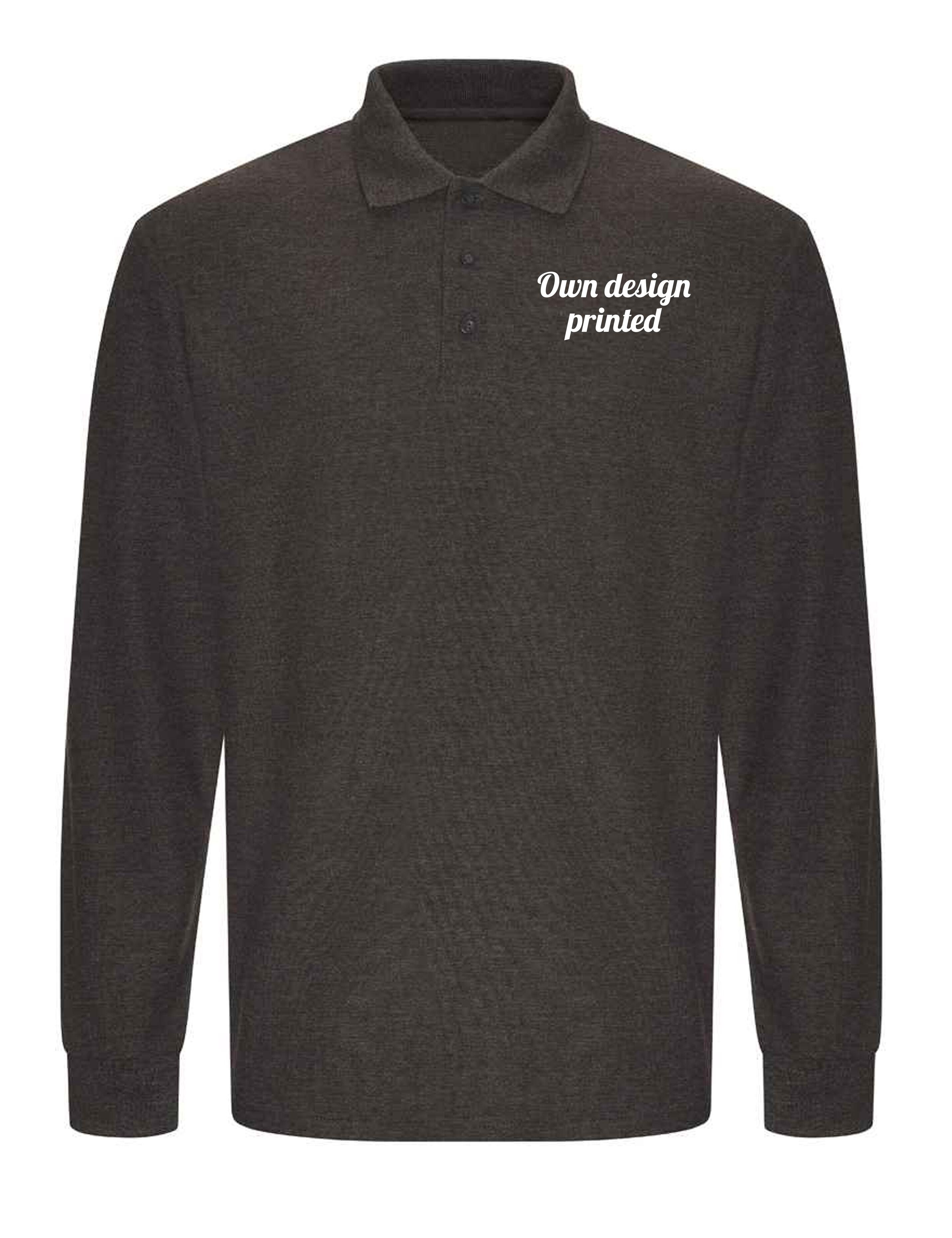 Personalised Long Sleeve Polo Shirt with print Charcoal