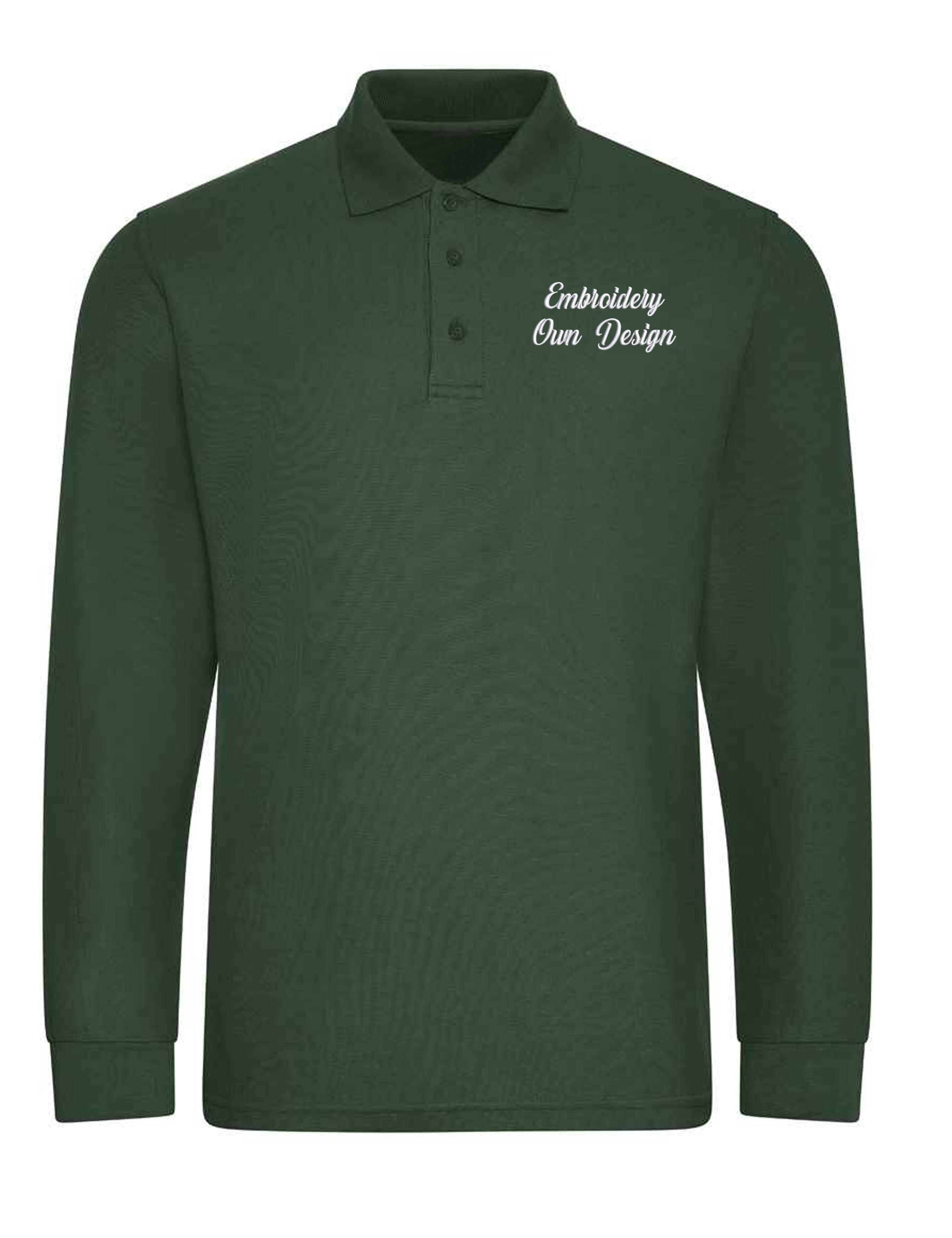 Personalised Long Sleeve Polo Shirt with Embroidery Bottle Green