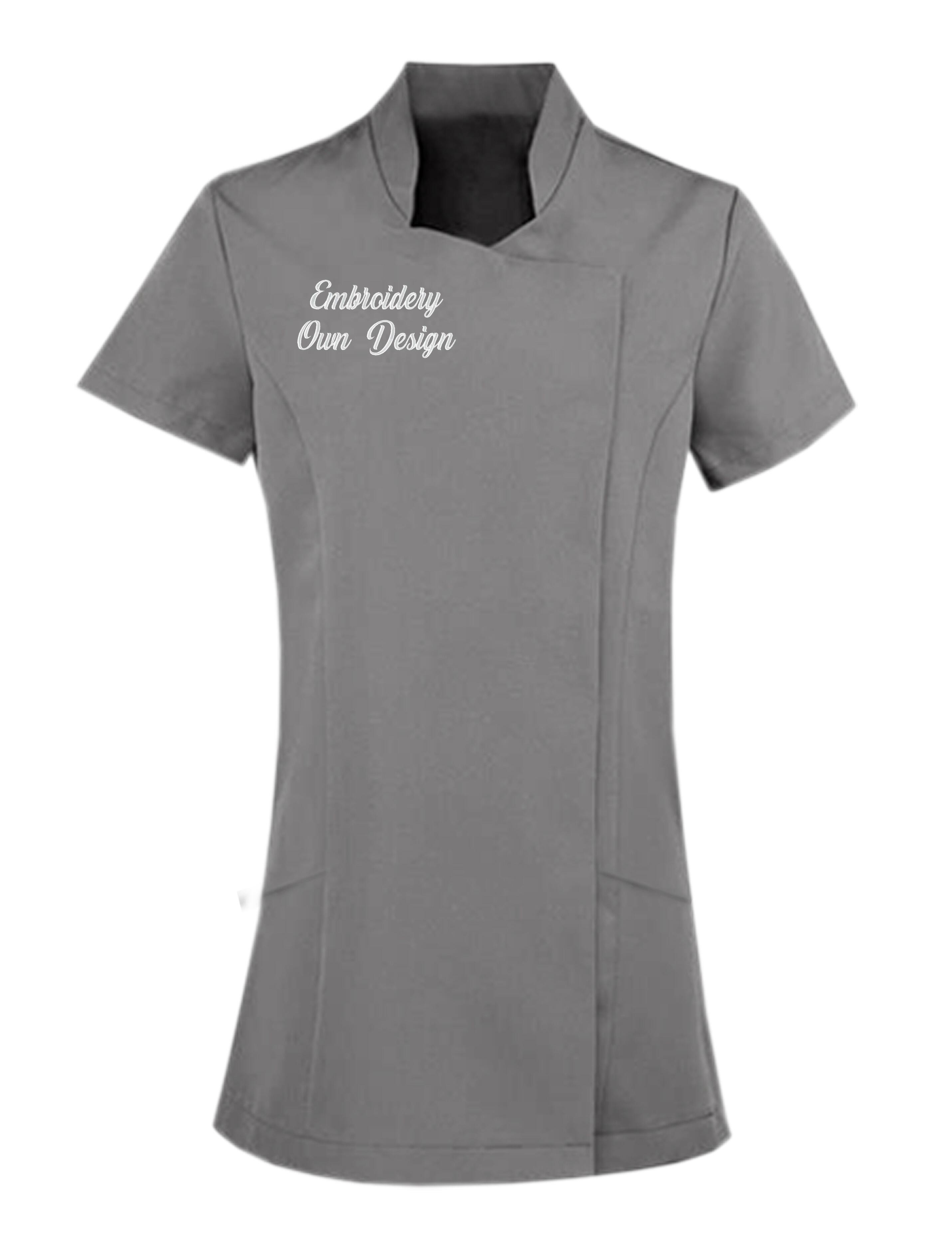 Personalised Women's Short Sleeve Beauty Tunic with embroidery Grey