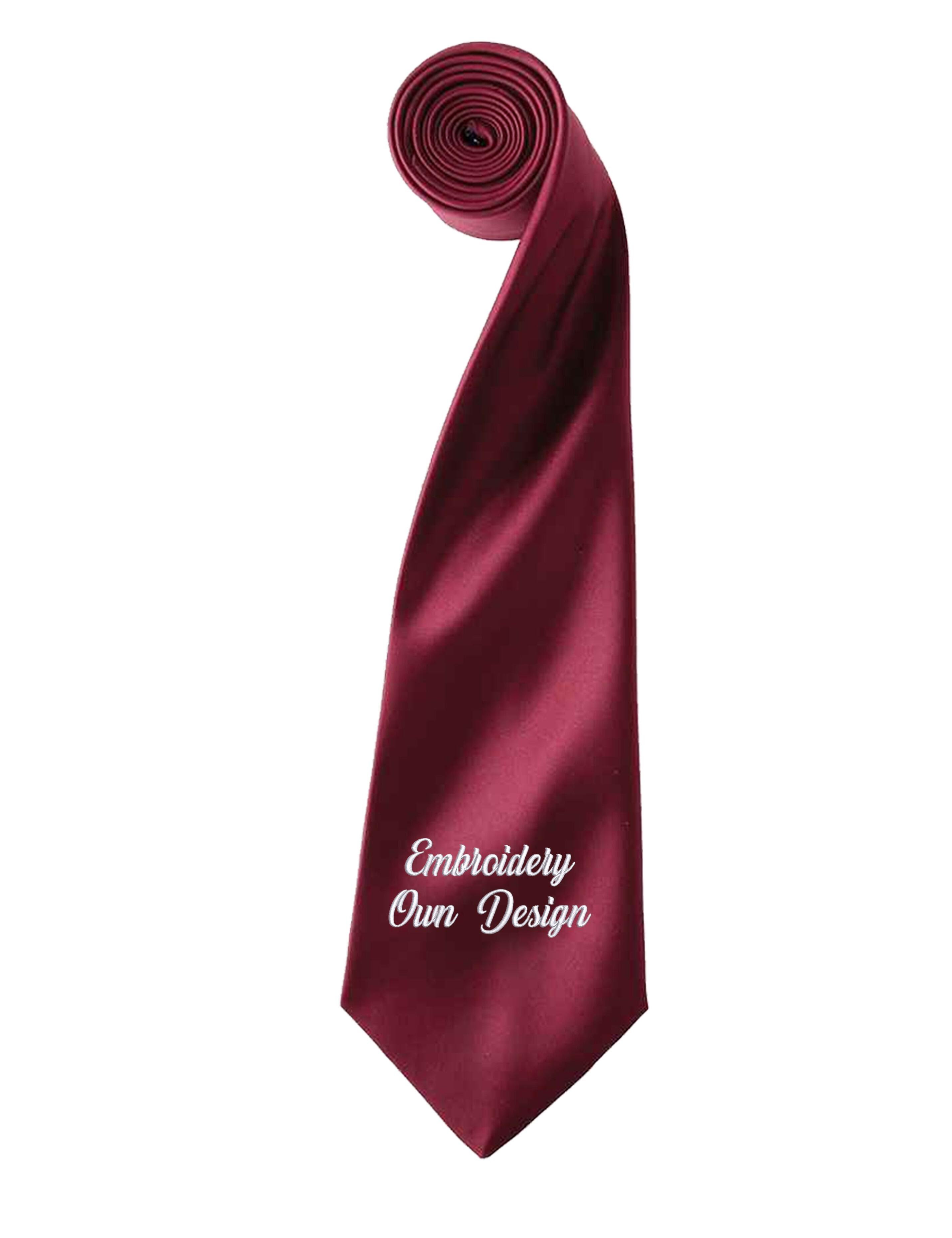 Personalised Embroidered Satin Tie Burgundy