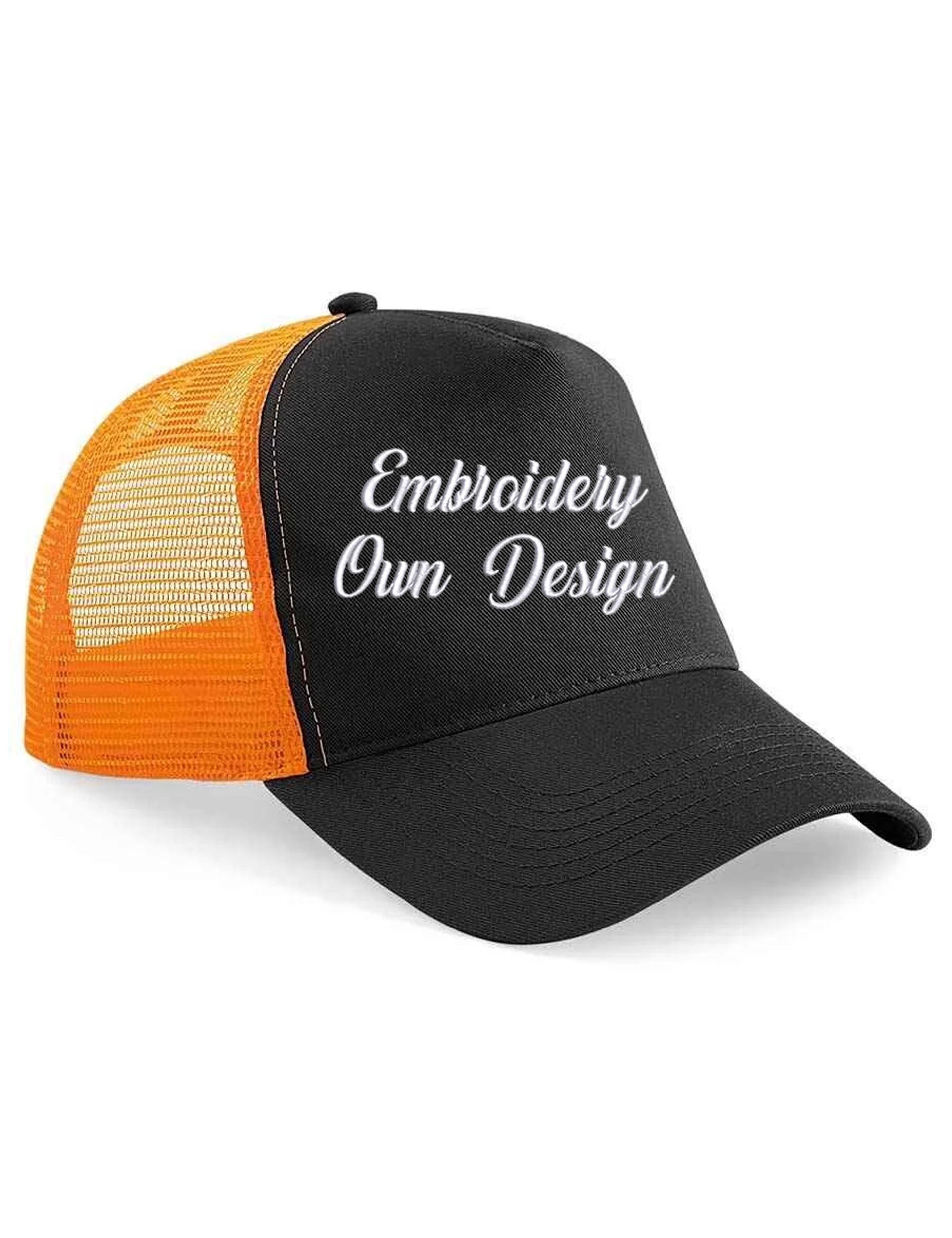 Personalised Embroidered Snapback Trucker Cap Black/Orange