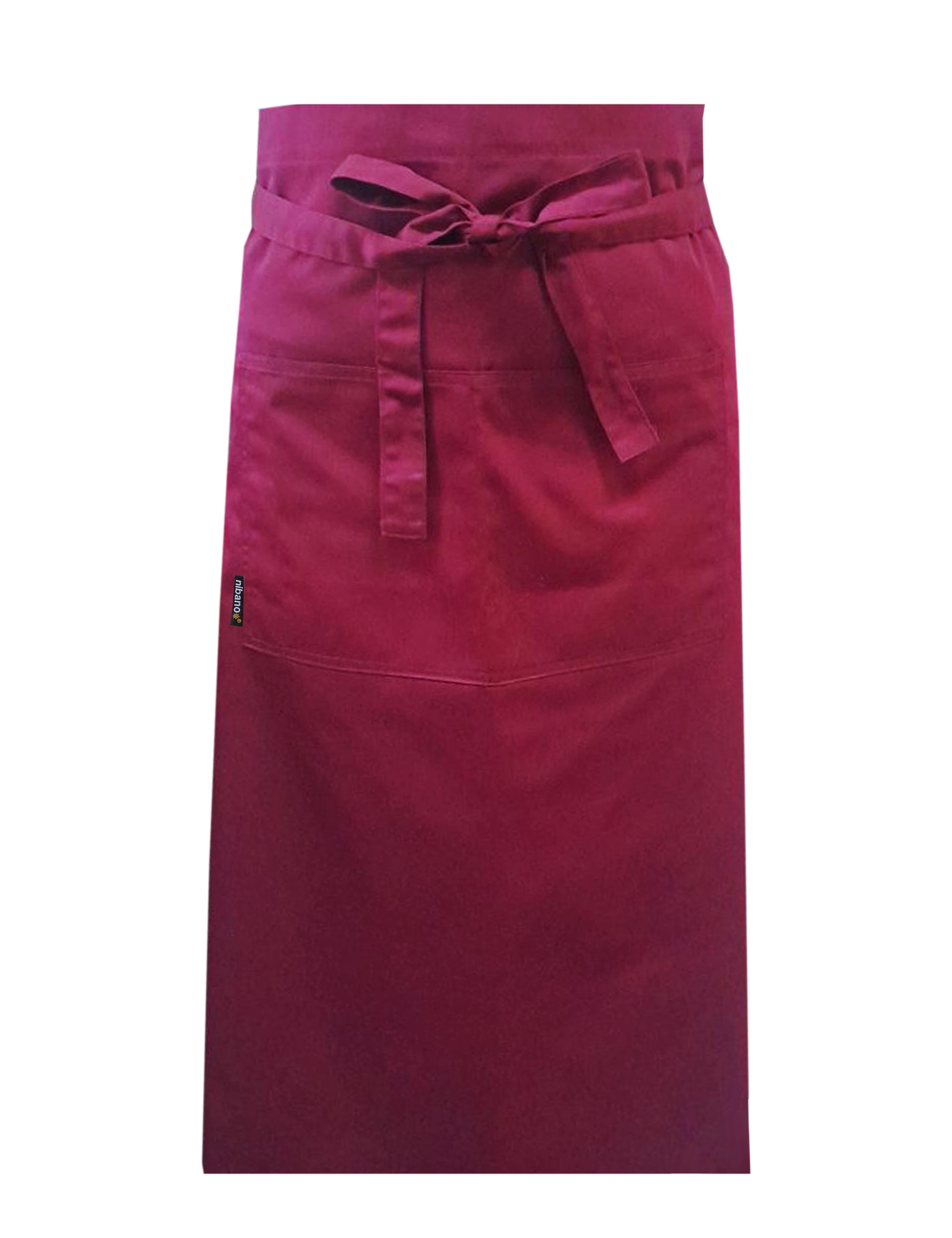 Nibano Long Waist Apron with pockets Burgundy