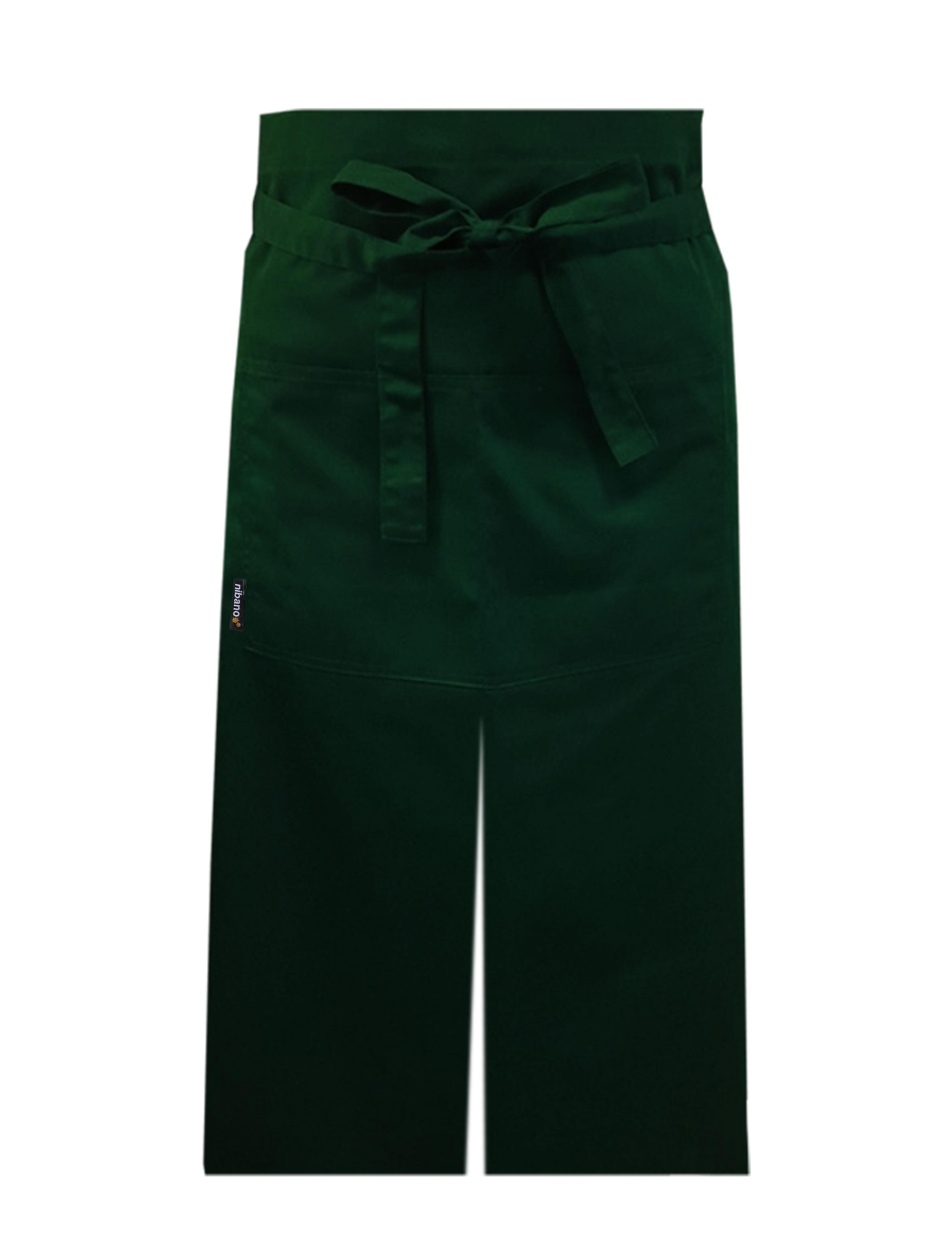 Nibano long waist apron with split bottle green