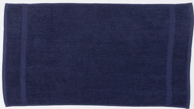 Personalised navy large bath sheet with custom embroidery handled in-house at our Greenock showroom.