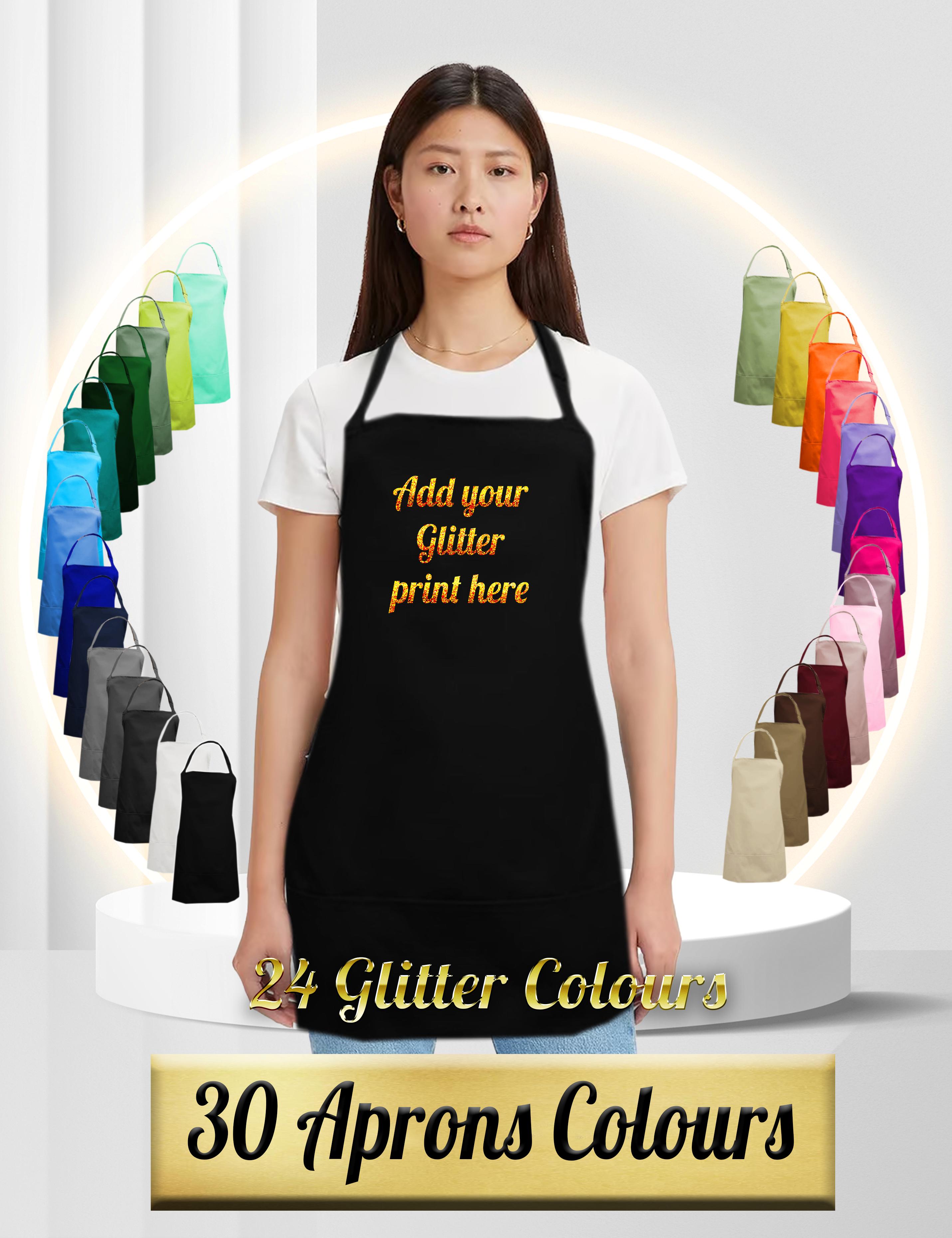 Personalised Glitter Printed Short Bib Apron Black