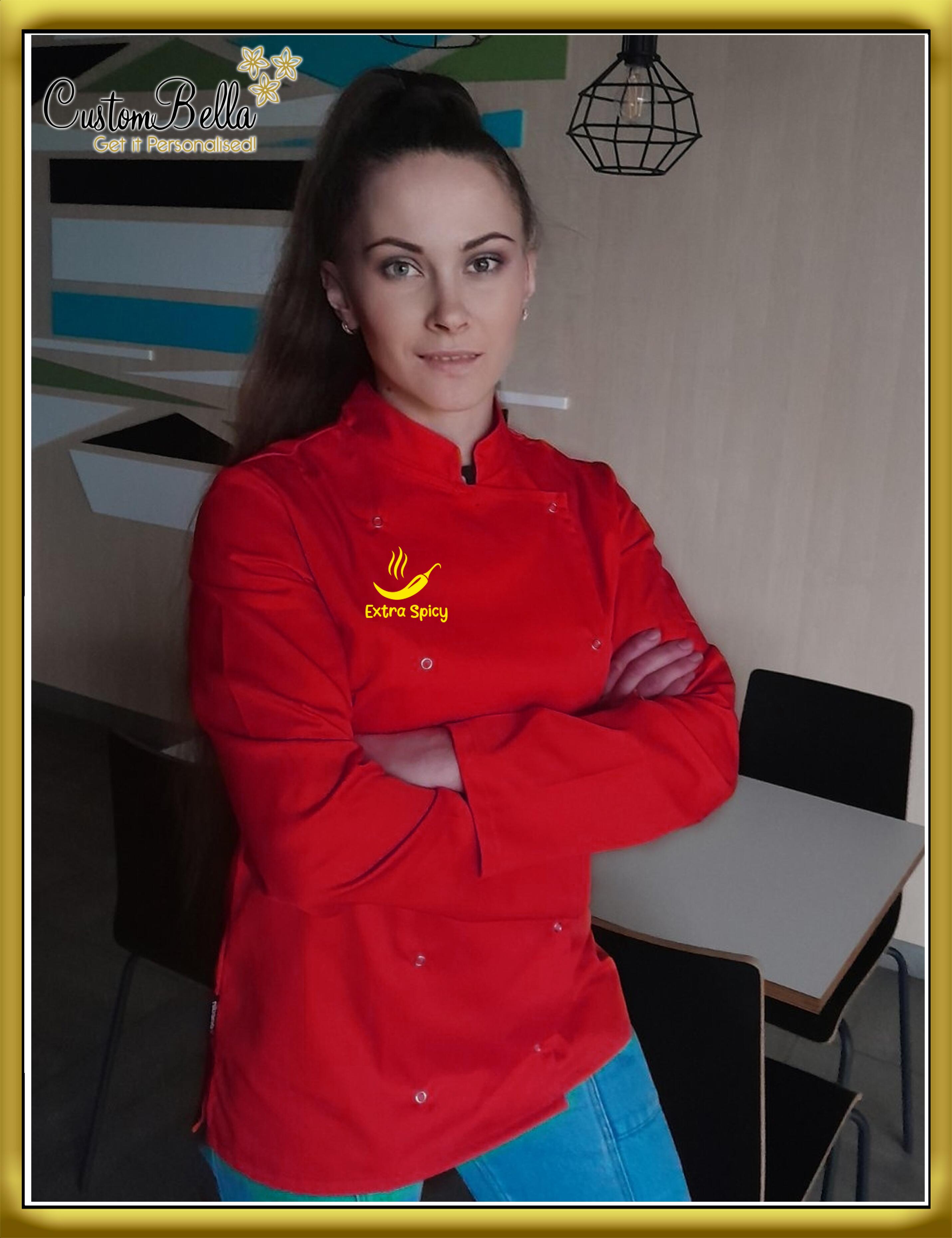 Personalised Long Sleeve Ladies Chef's Jacket red