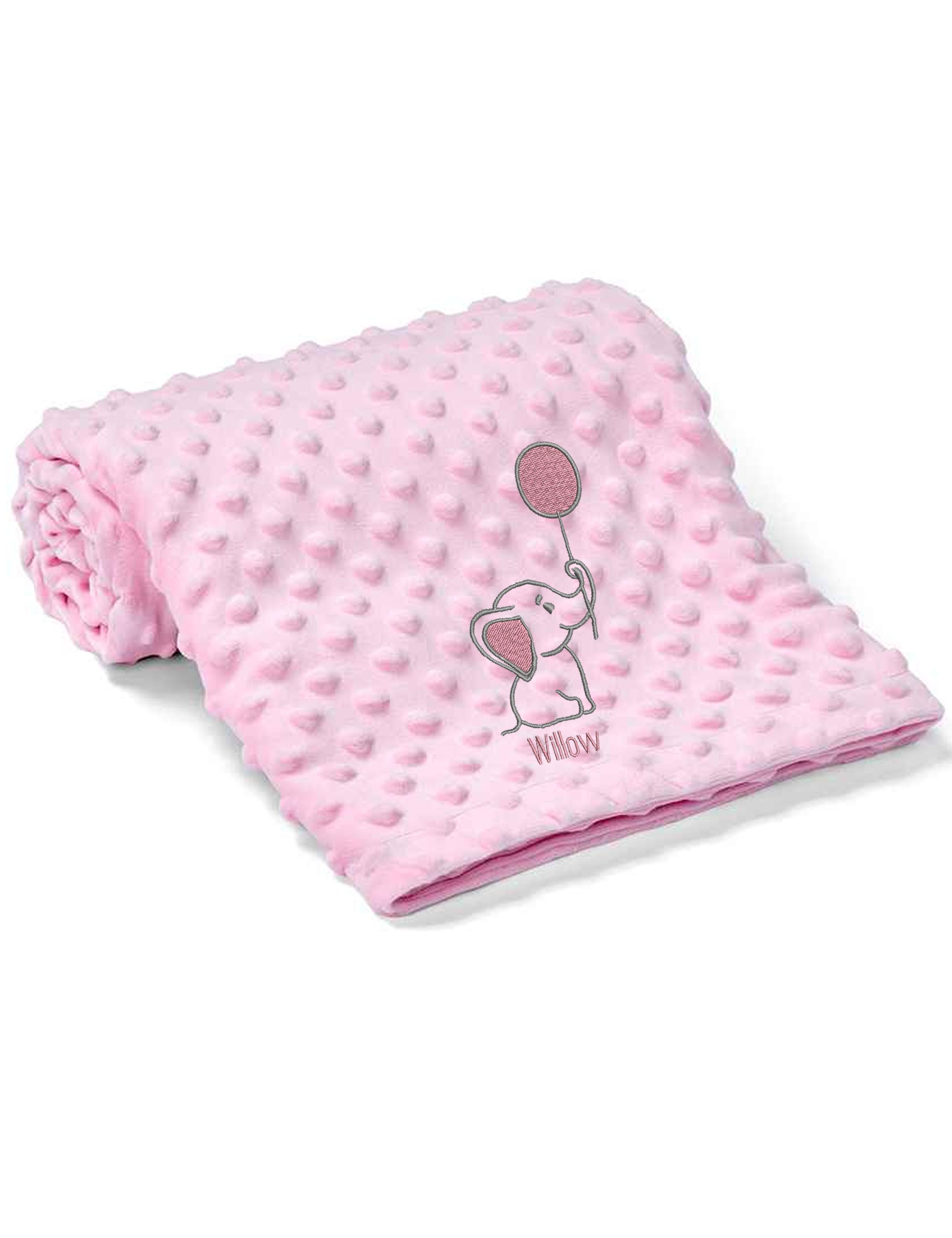 Personalised Kids Fleece Blanket Pink with Elephant & name