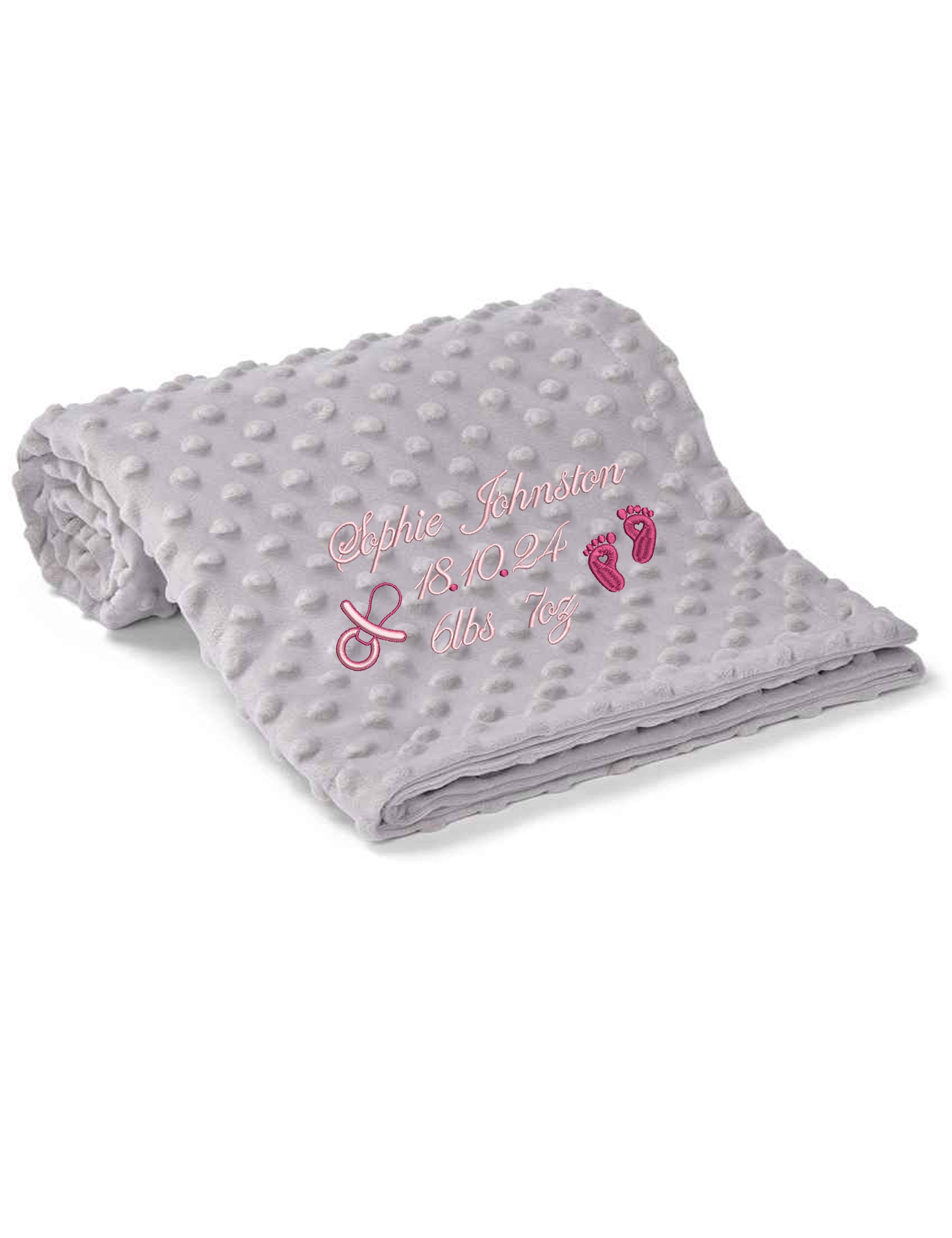 Personalised Baby Fleece Blanket with birth date Grey Embroidered