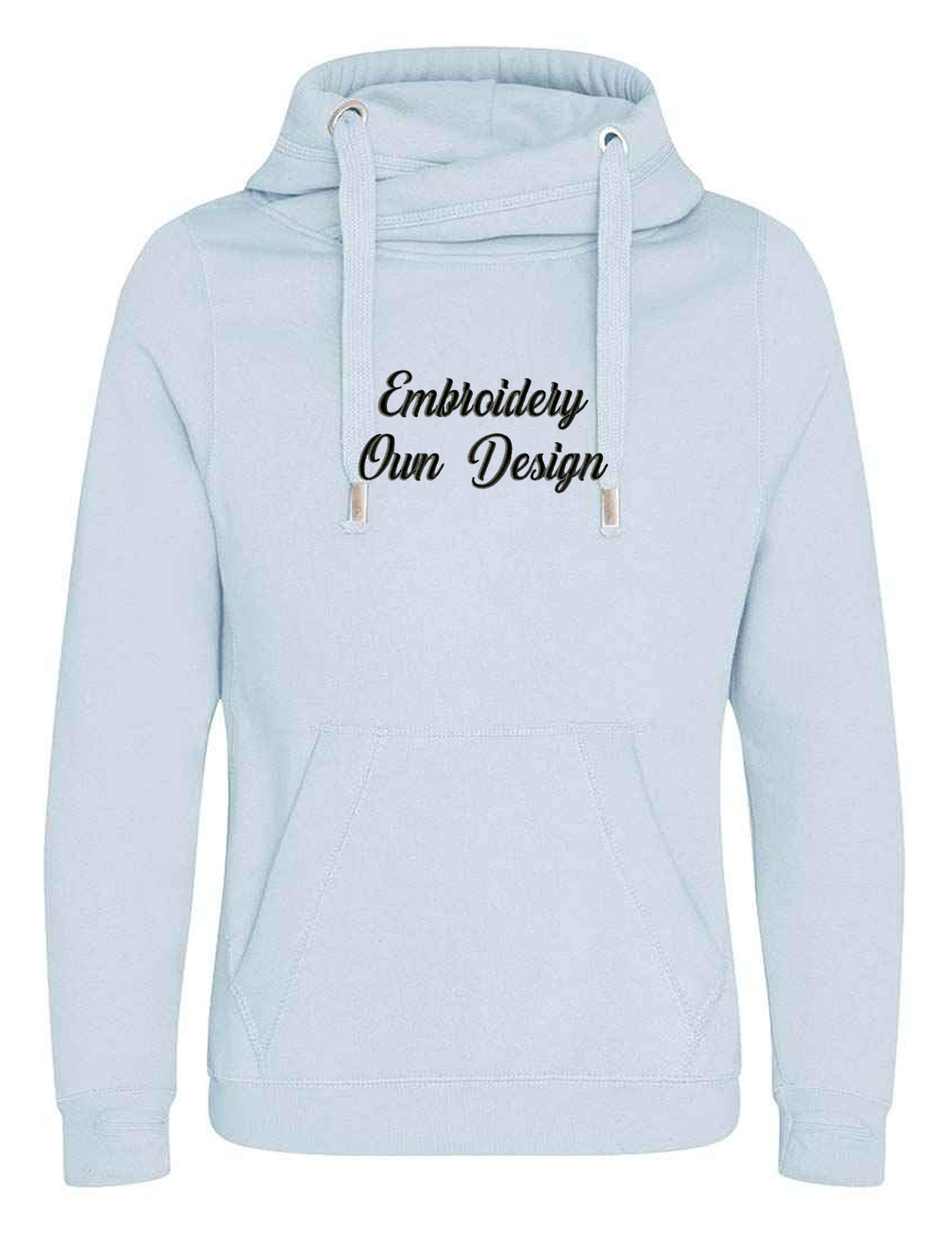 Personalised Cross Neck Hoodie Light Blue Embroidered