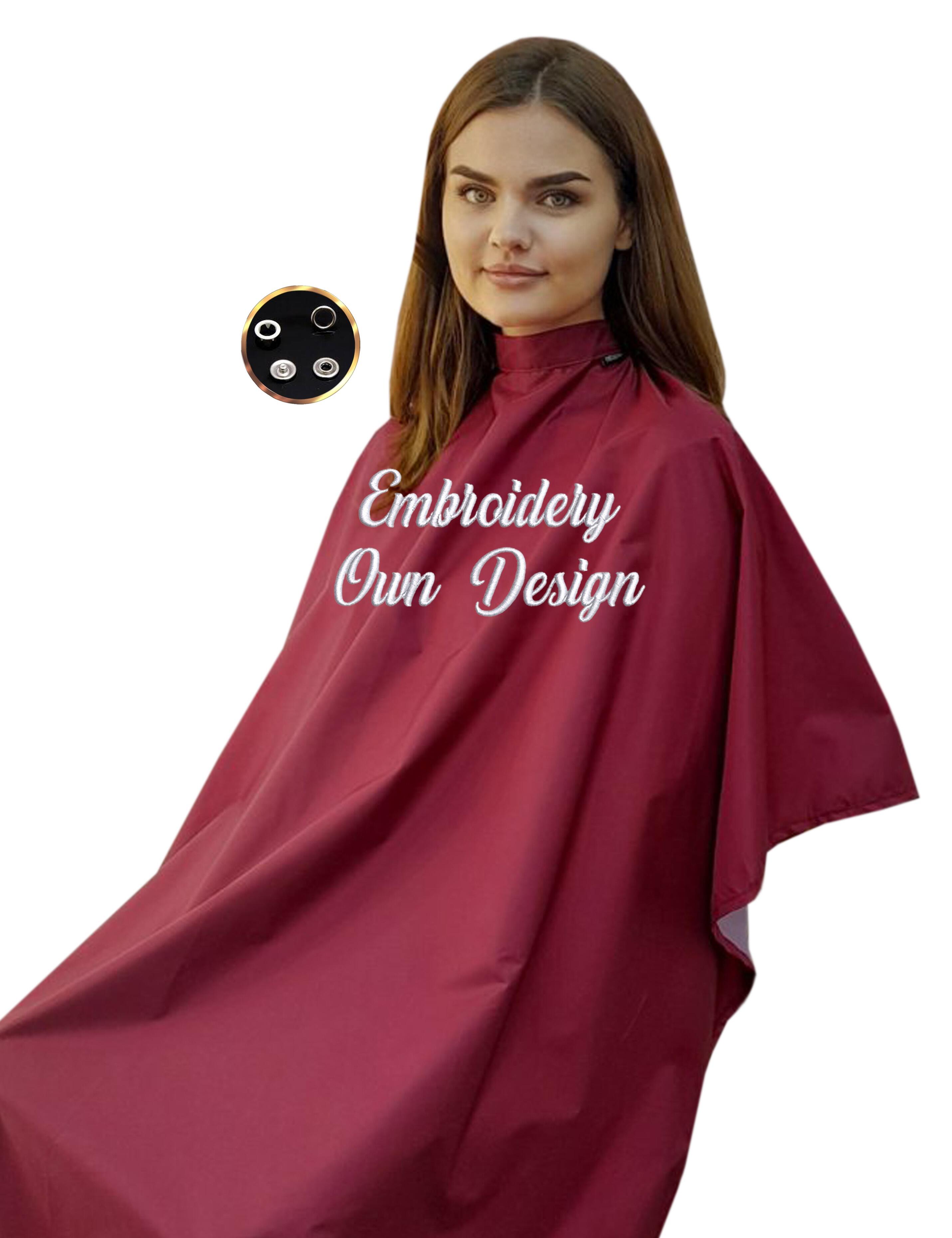 Personalised Hairdressing cape burgundy with poppers embroidered