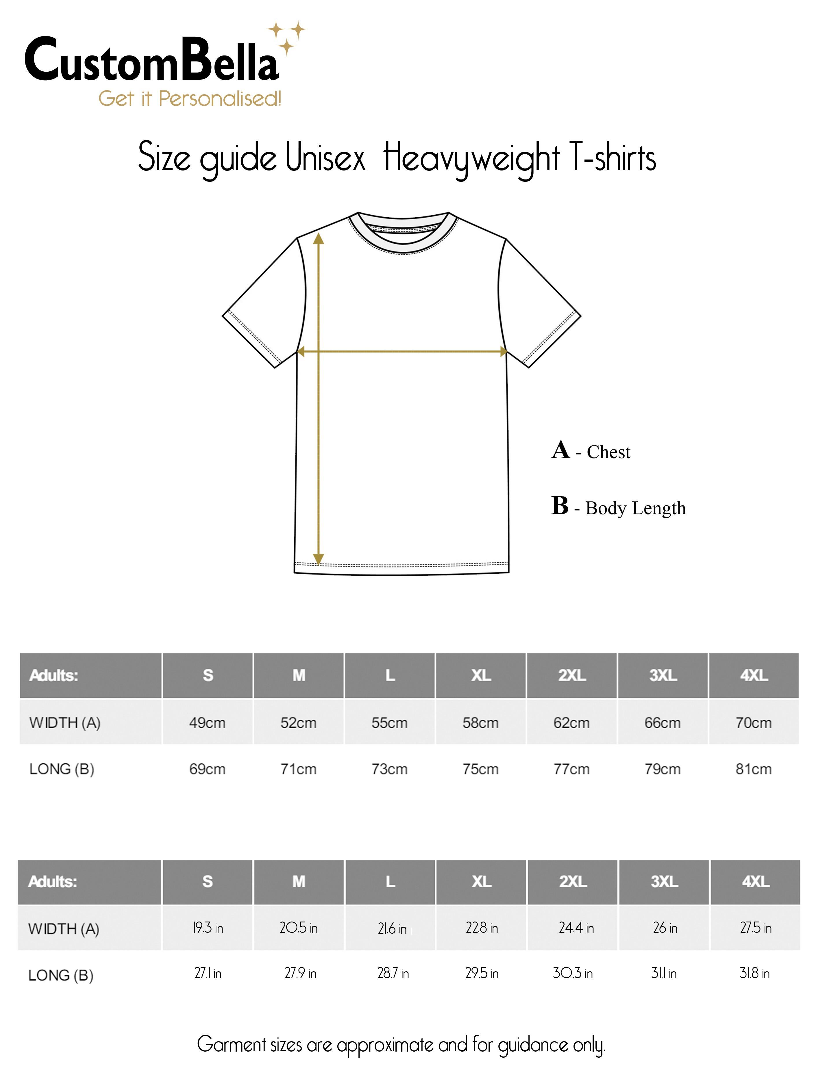 Men's or unisex Photo Printed Short Sleeve T-Shirt white size chart