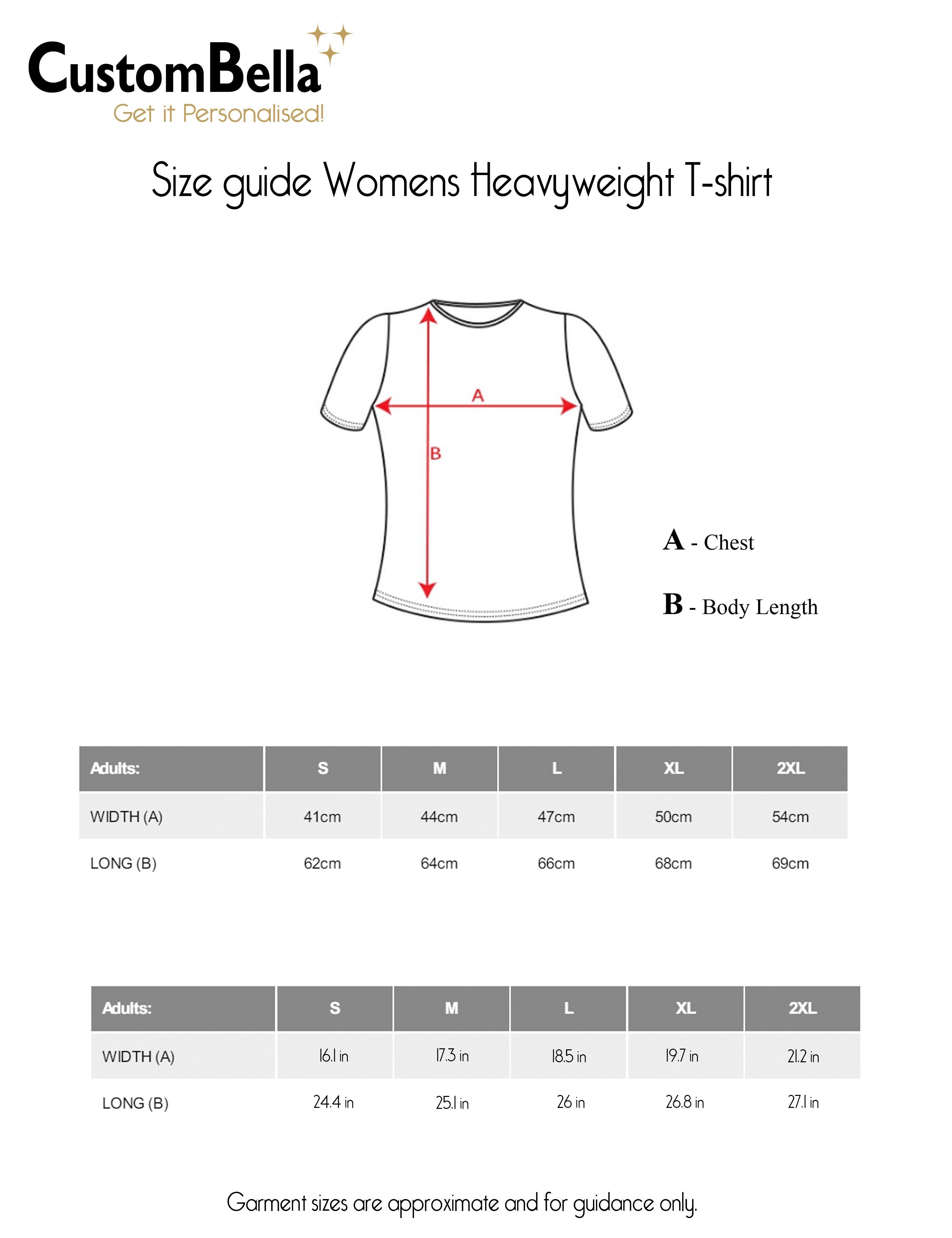 Women's T-Shirt Yellow Printed size chart