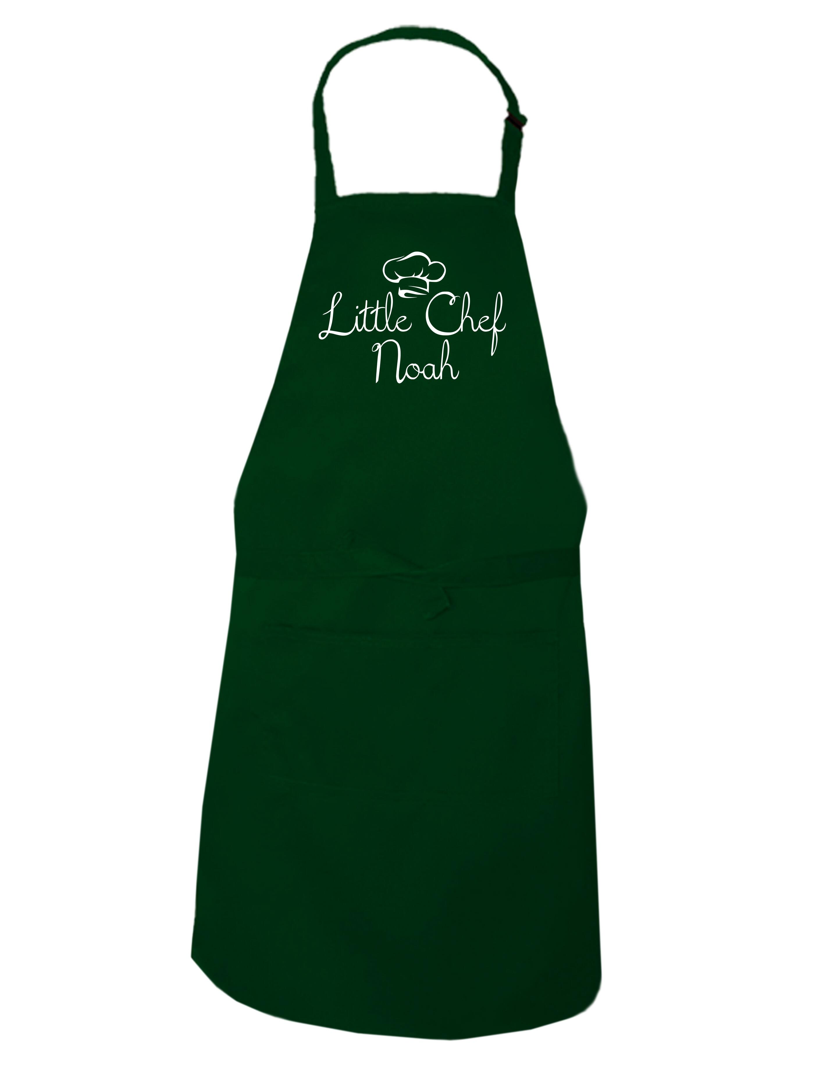 Personalised Little Chef Apron Bottle Green Printed
