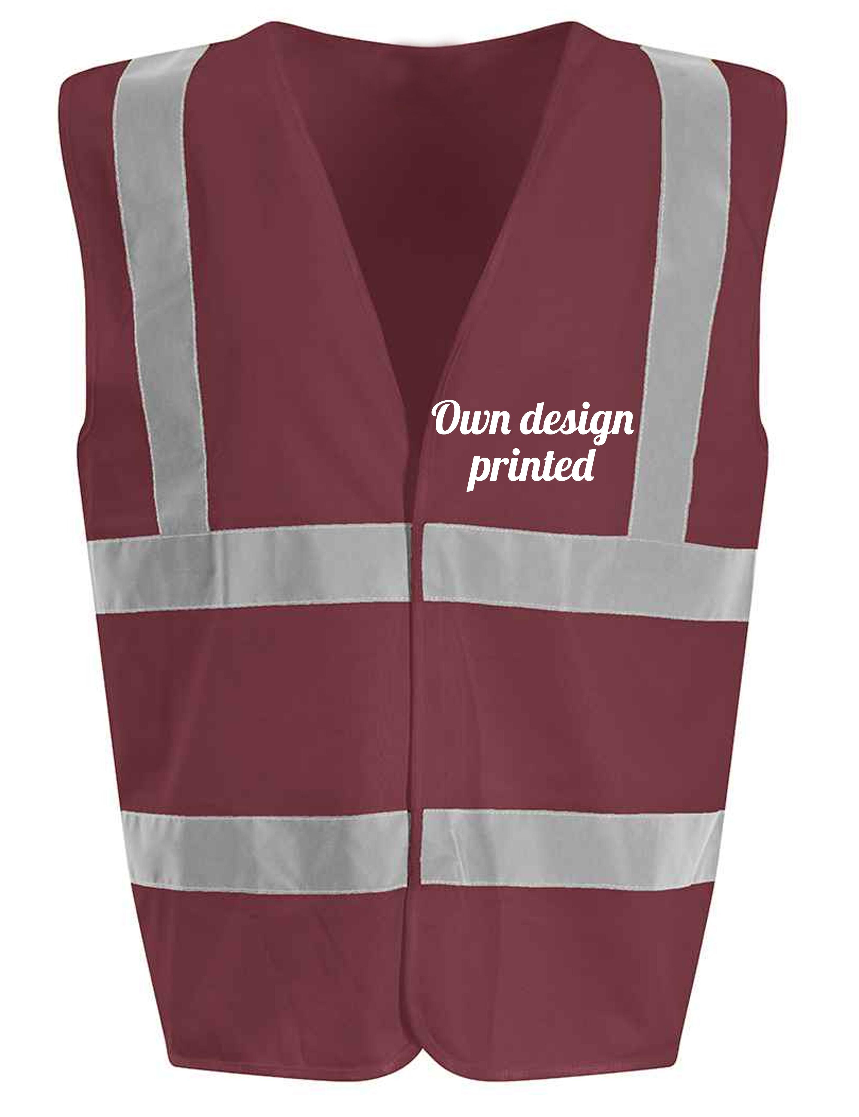 Personalised High Visitbility Waistcoat Burgundy with print