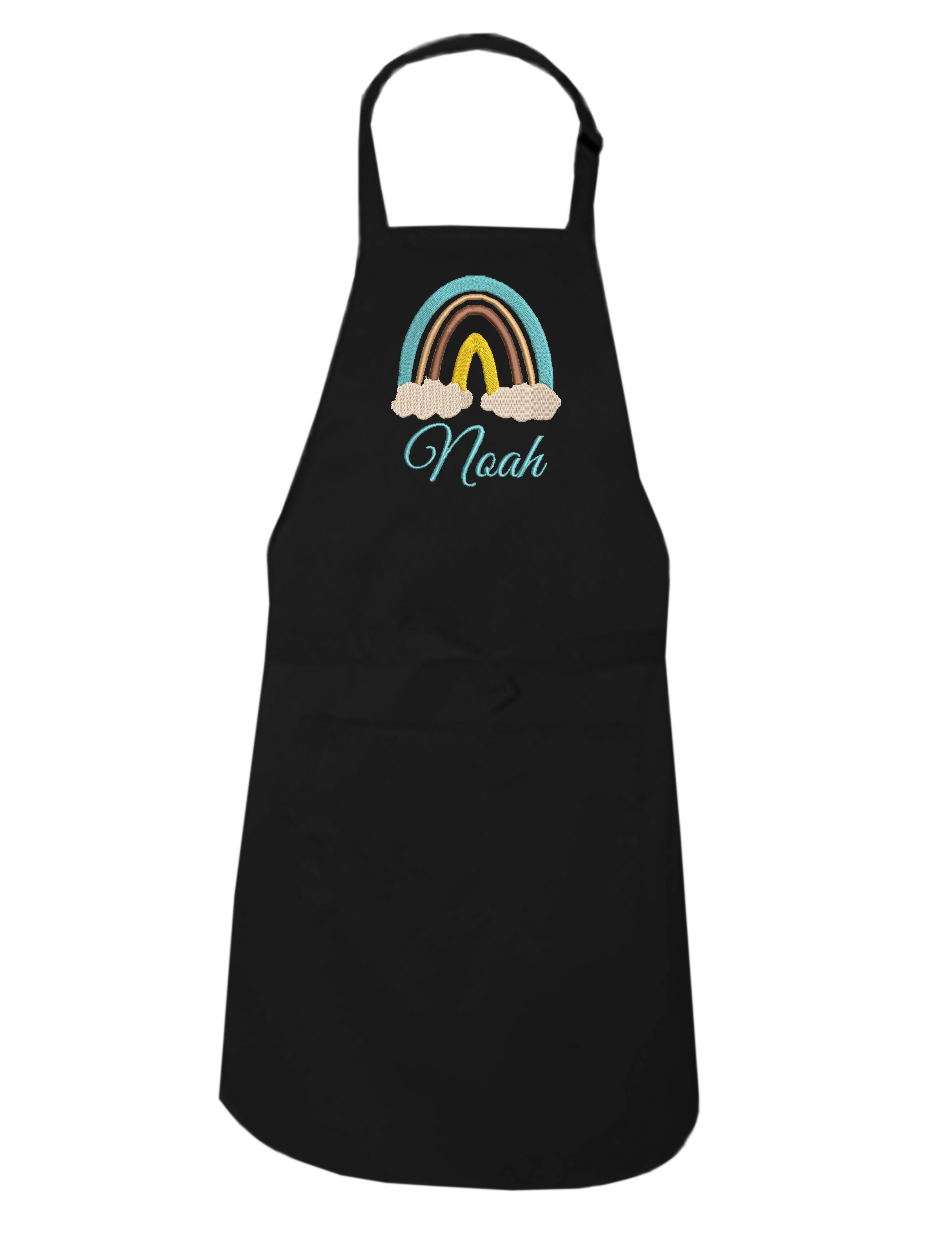 Personalised Rainbow Kids Apron Black Embroidered