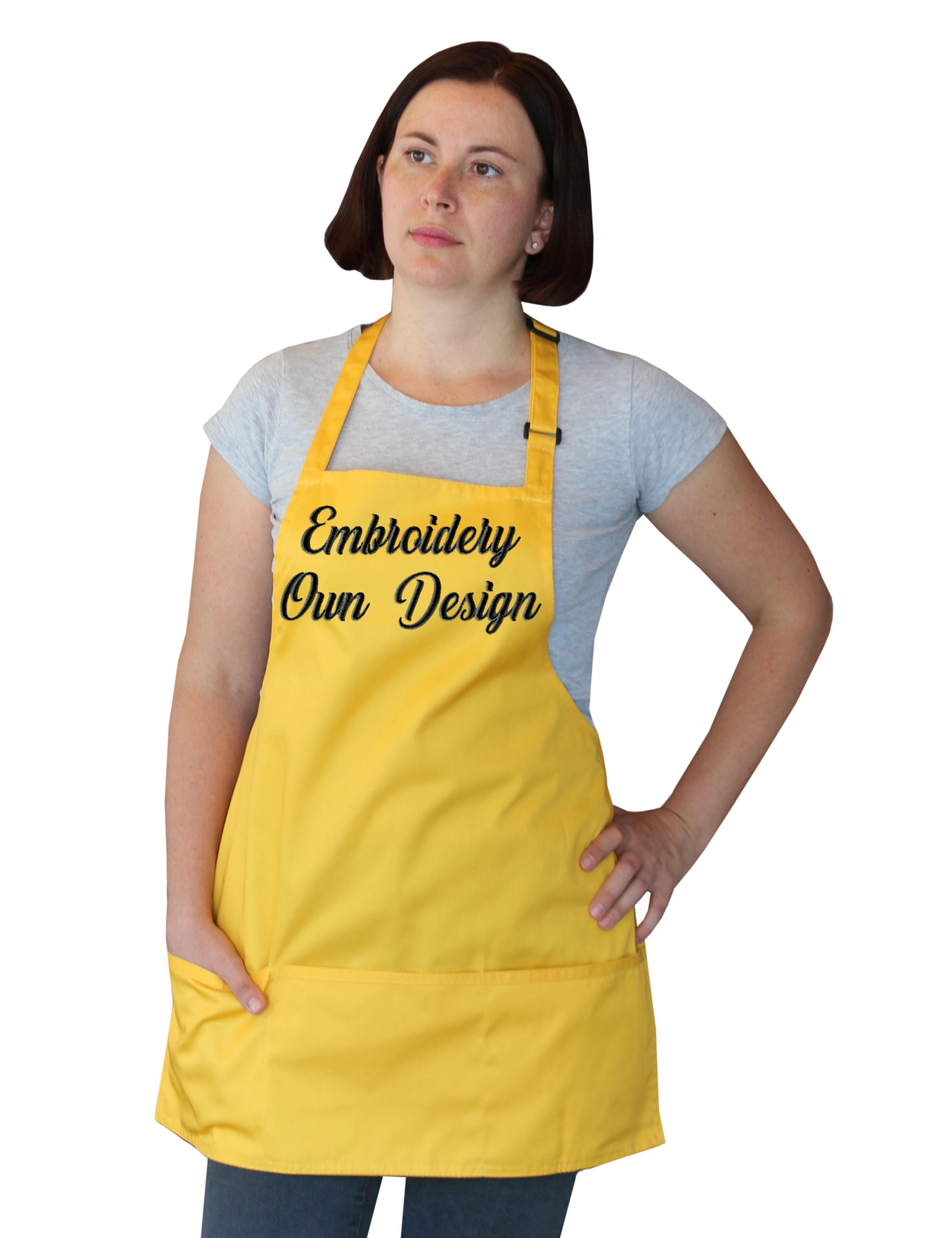 Personalised Short Bib Apron Yellow with embroidery