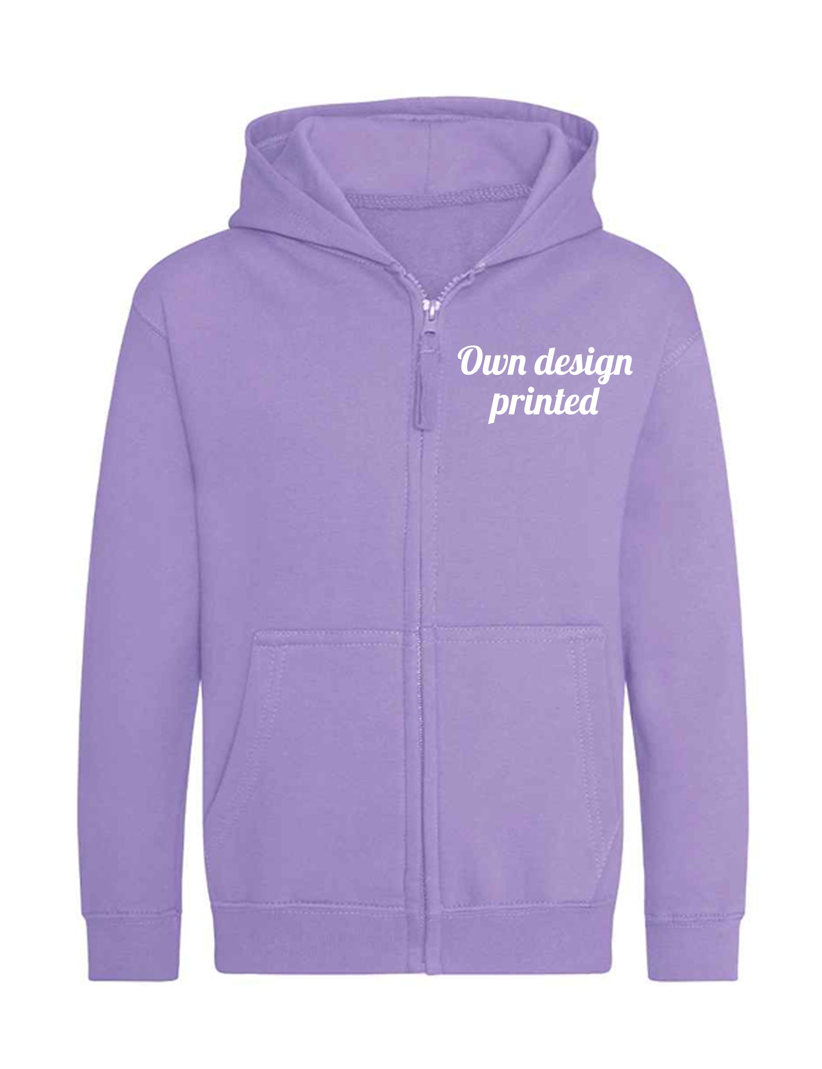Personalised Kids Zipped Hoodie Lilac with print