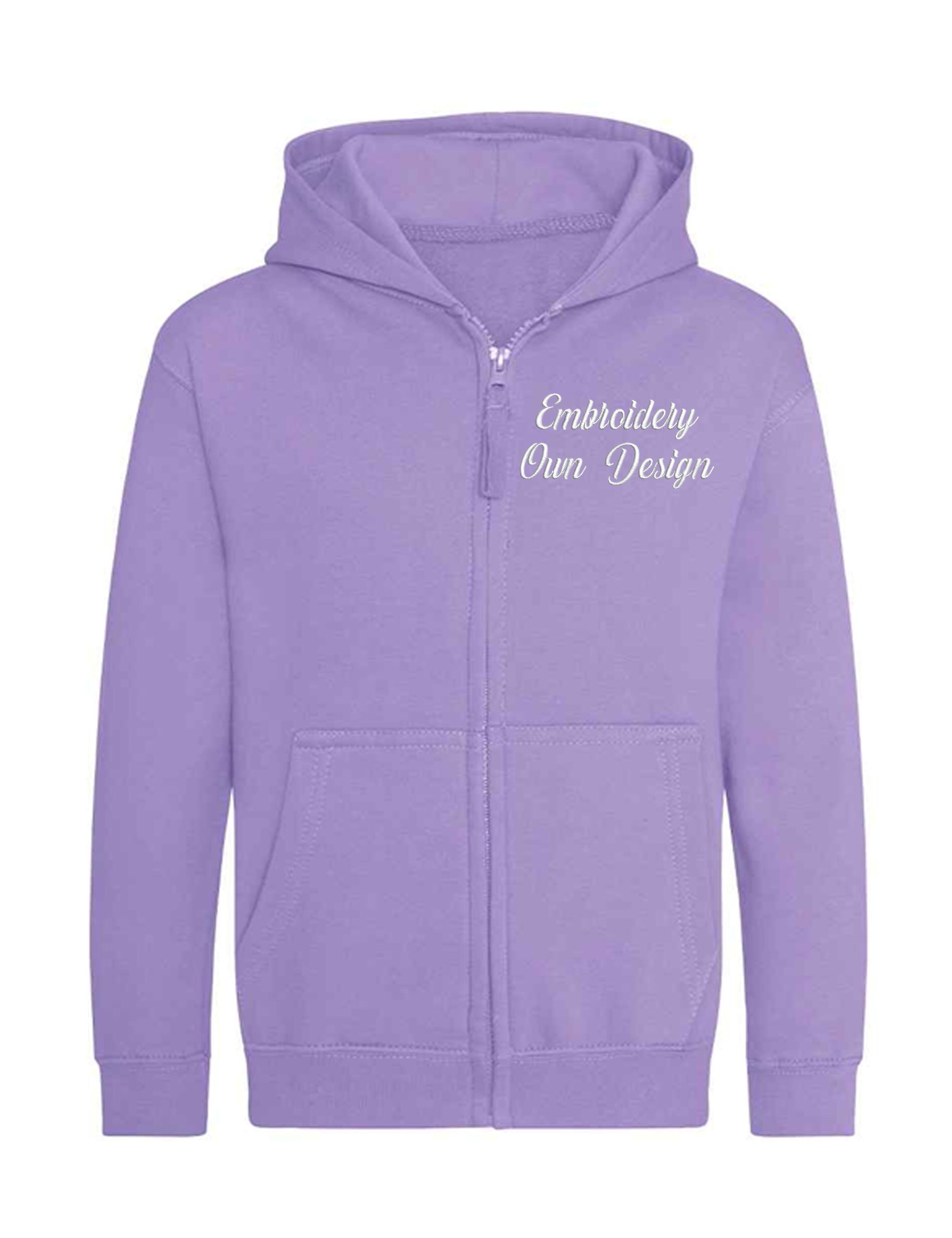 Personalised Kids Zipped Hoodie Lilac with embroidery