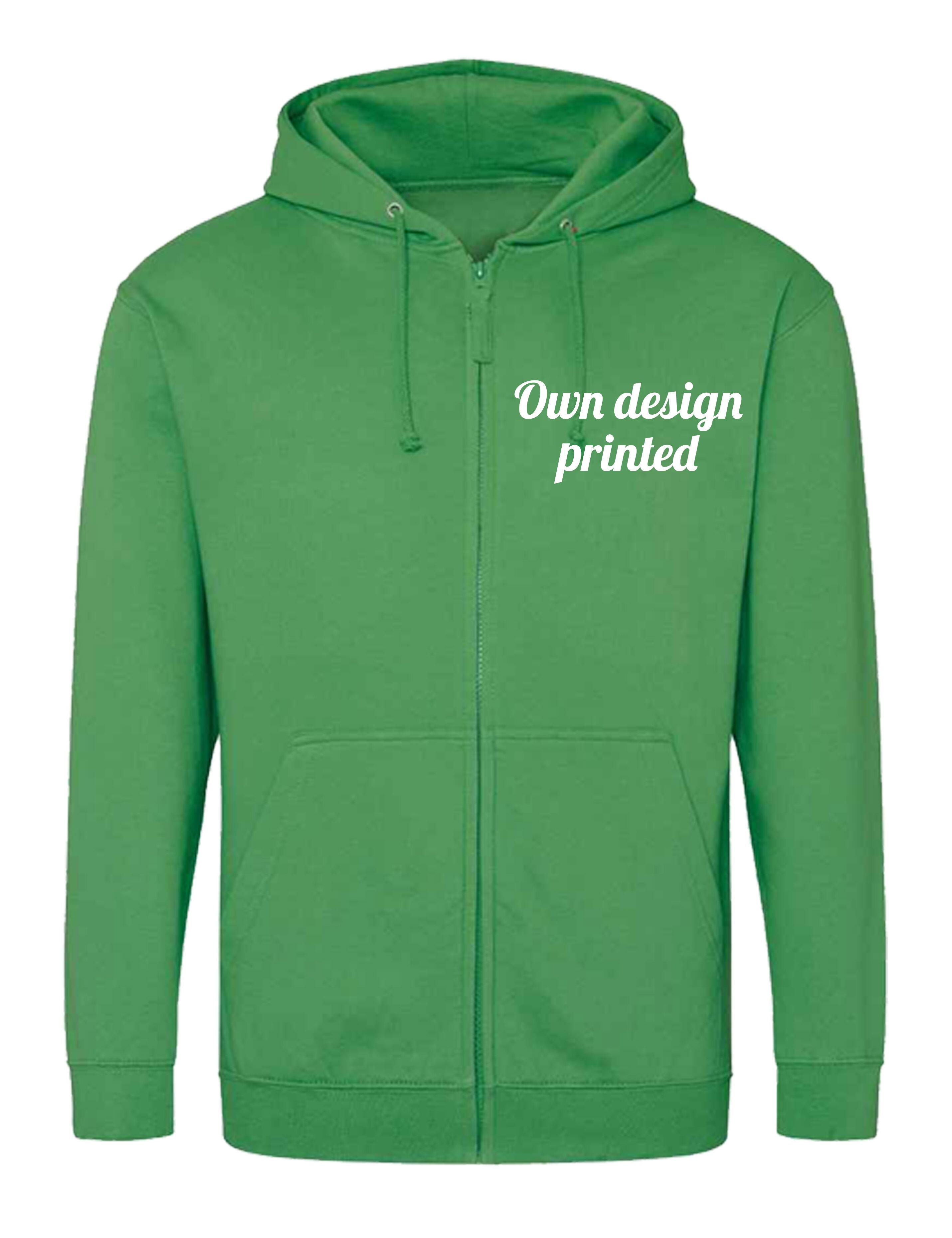 Personalised zip hoodie kelly green with print