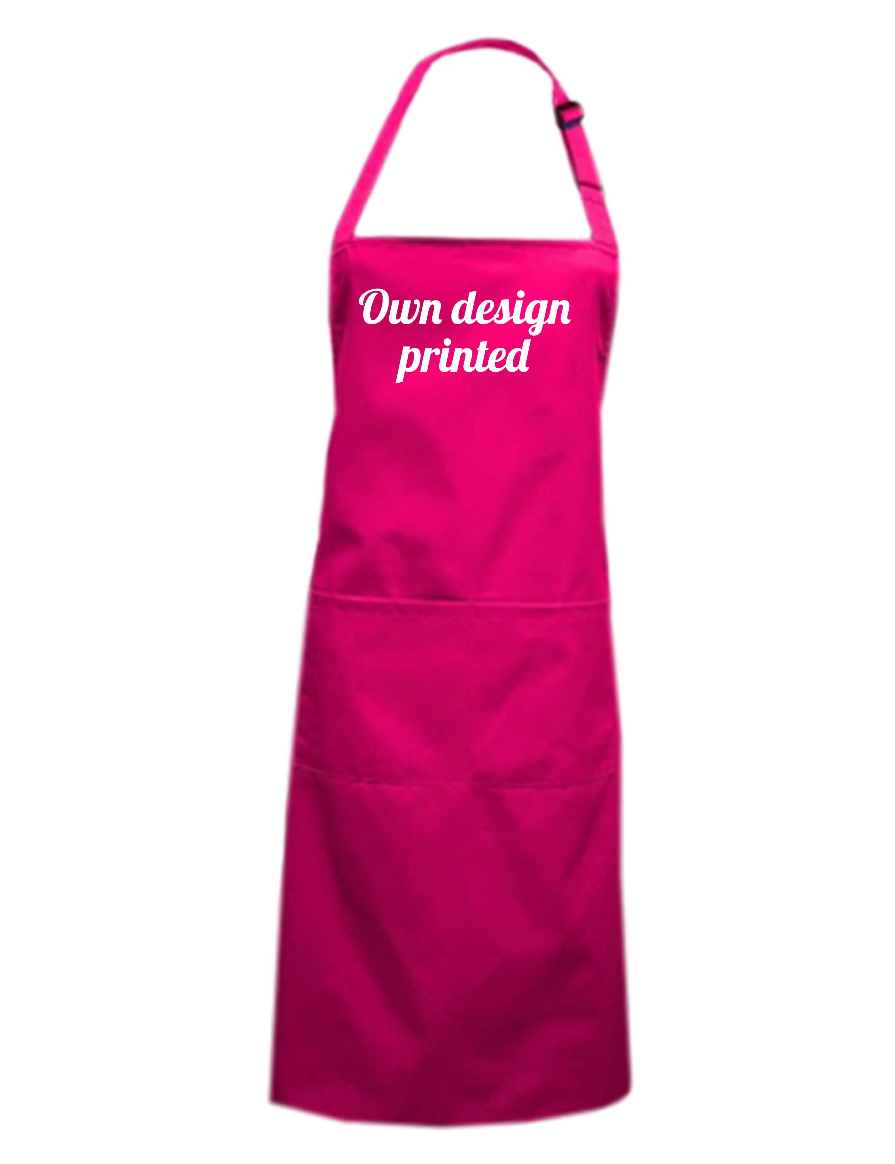 Personalised Printed Mid Length Apron with Pockets Hot Pink with logo
