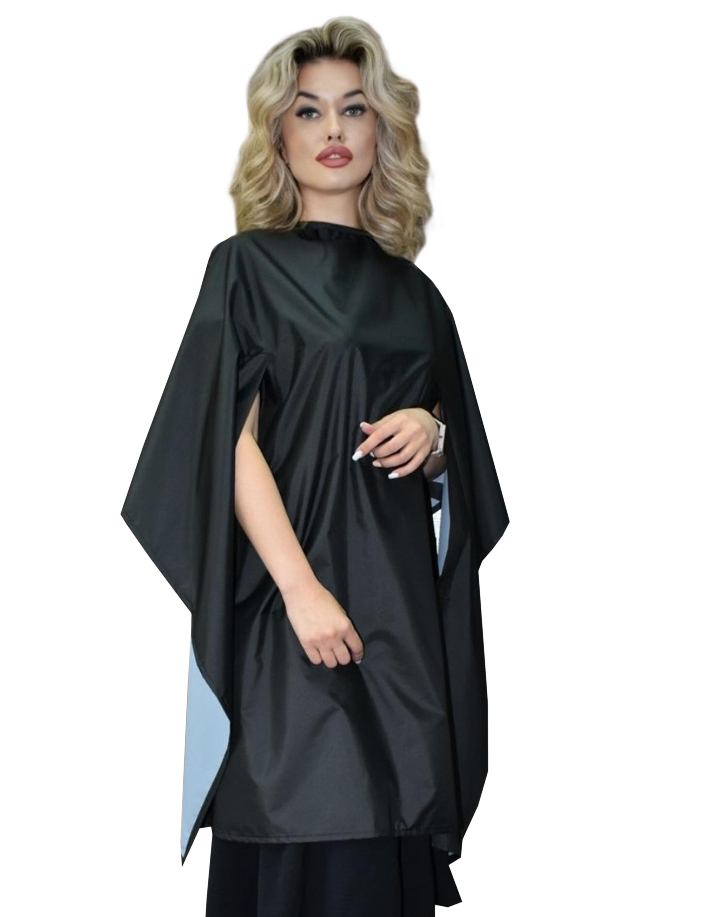 Personalised salon cape Black with hand slits & print