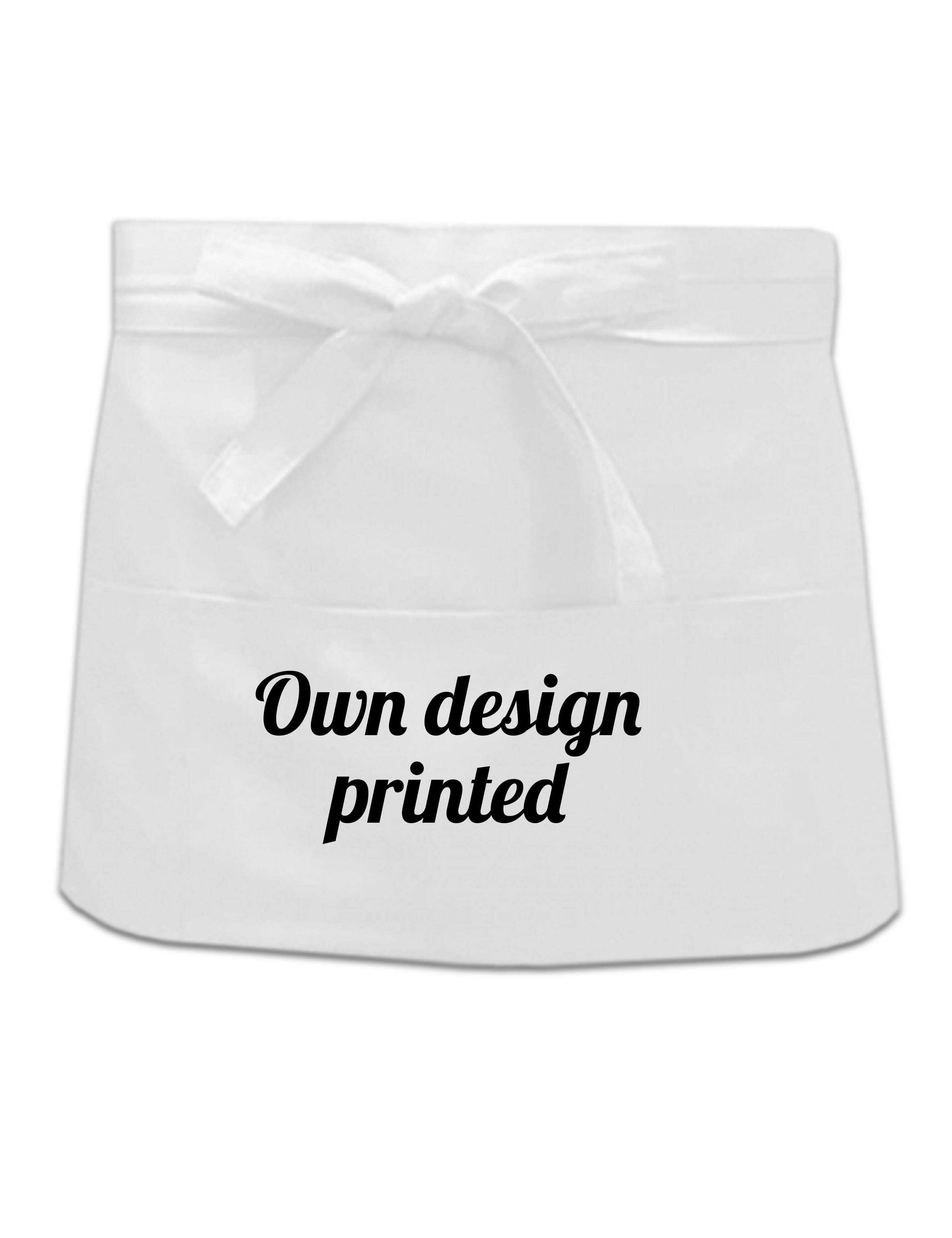 Personalised short waist apron white printed