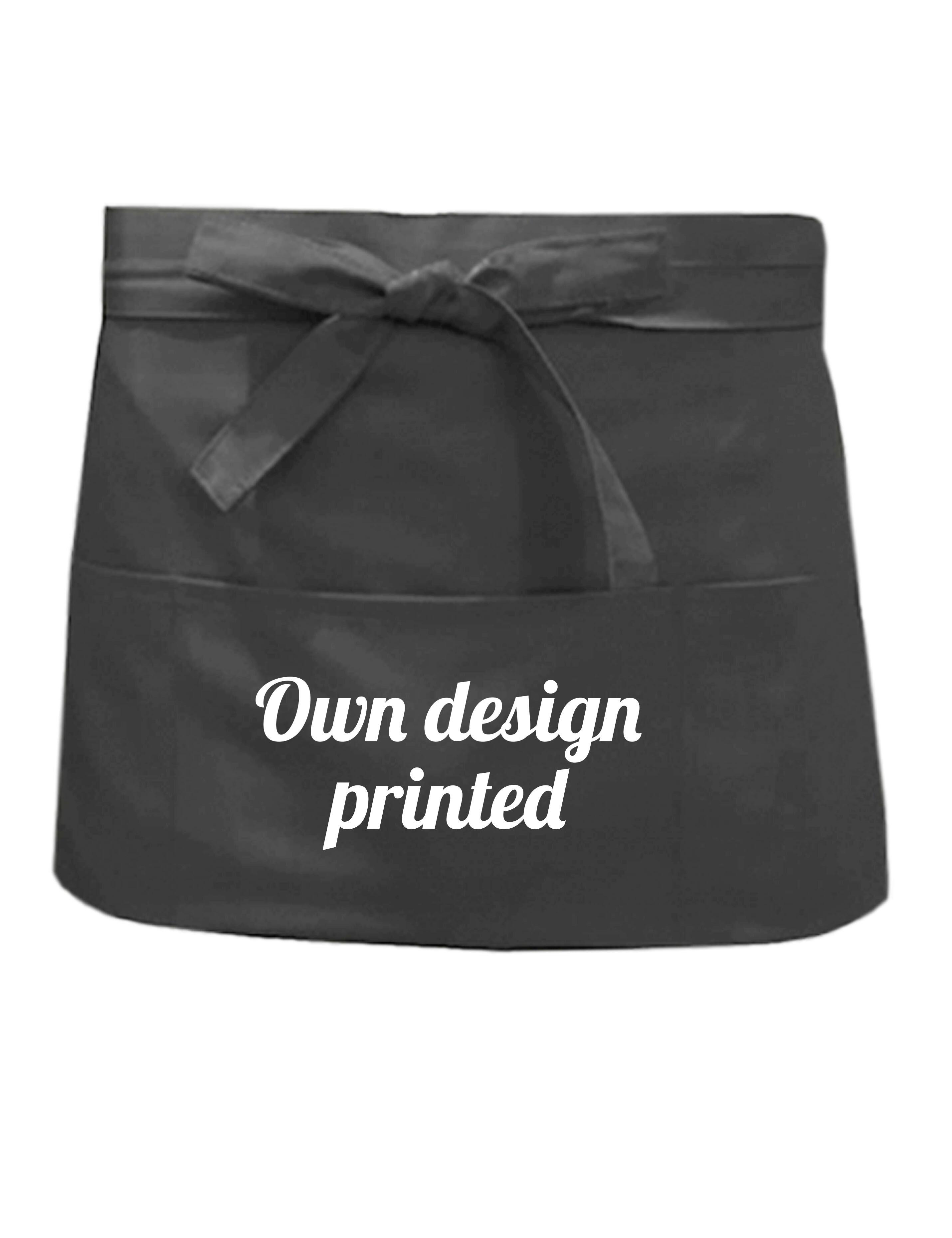 Personalised short waist apron with pockets dark grey printed