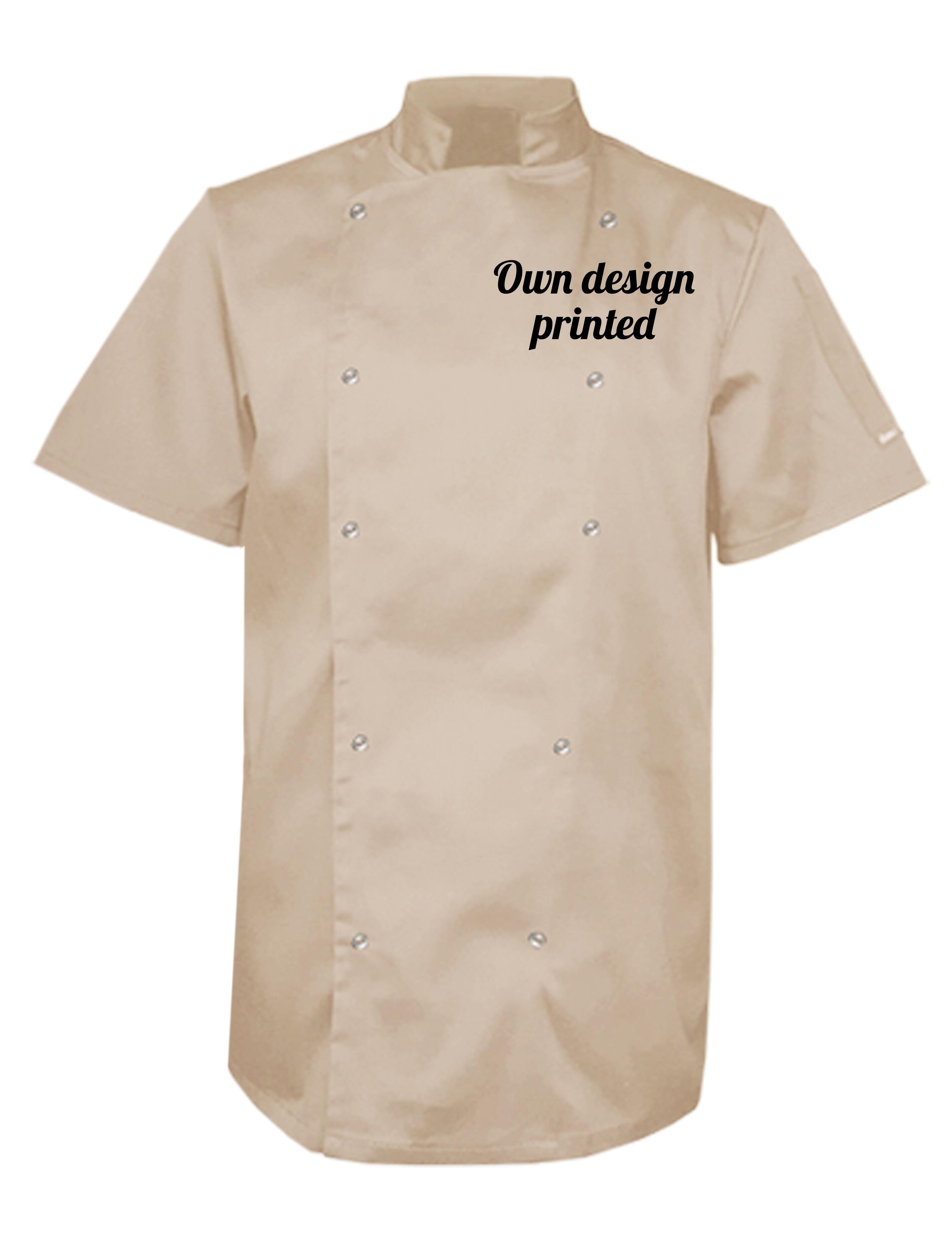 Personalised short sleeve chef's Jacket cream printed