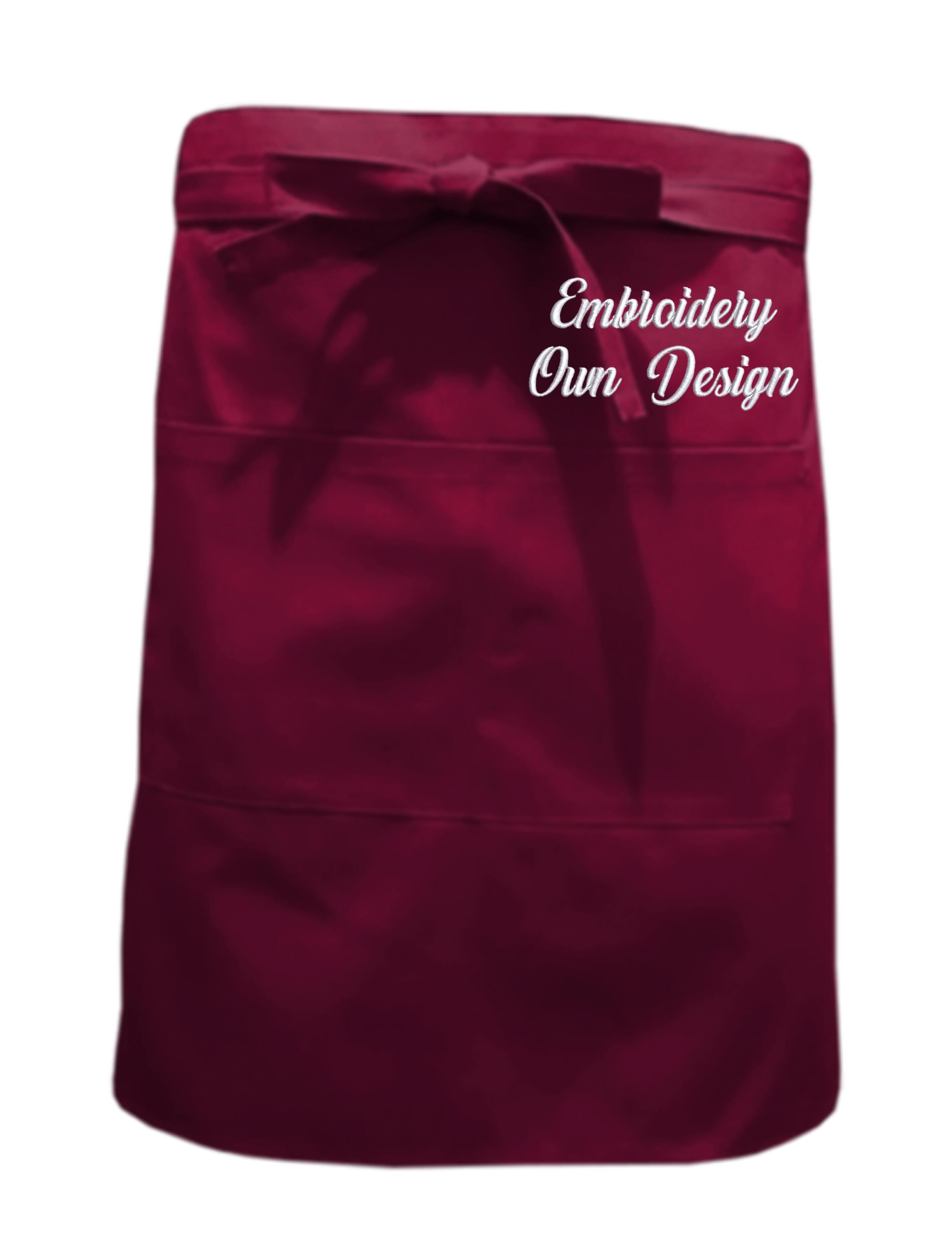 Personalised Waist Apron with Pockets Burgundy Embroidered