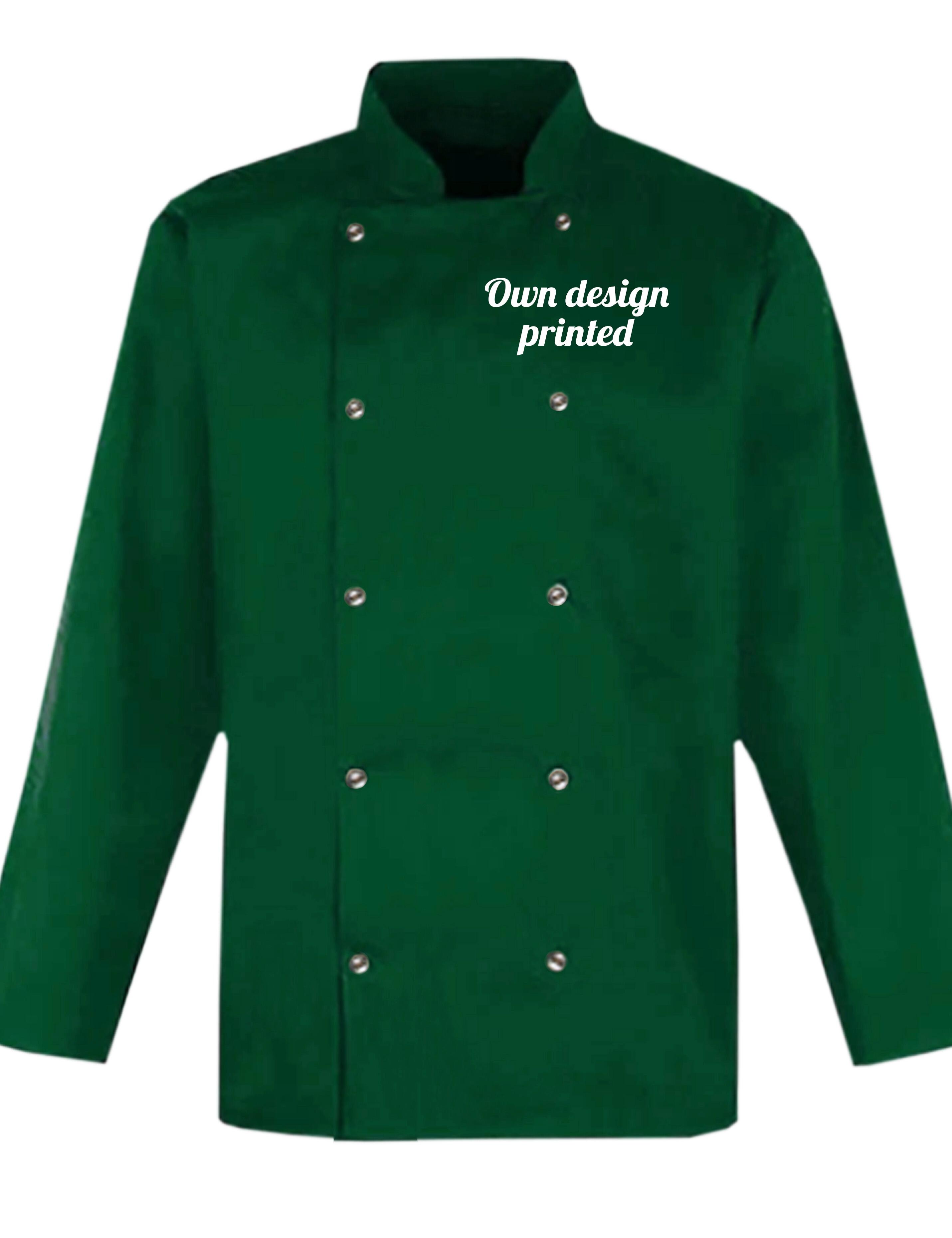 Personalised Long Sleeve Chef's Jacket Kelly Green with print