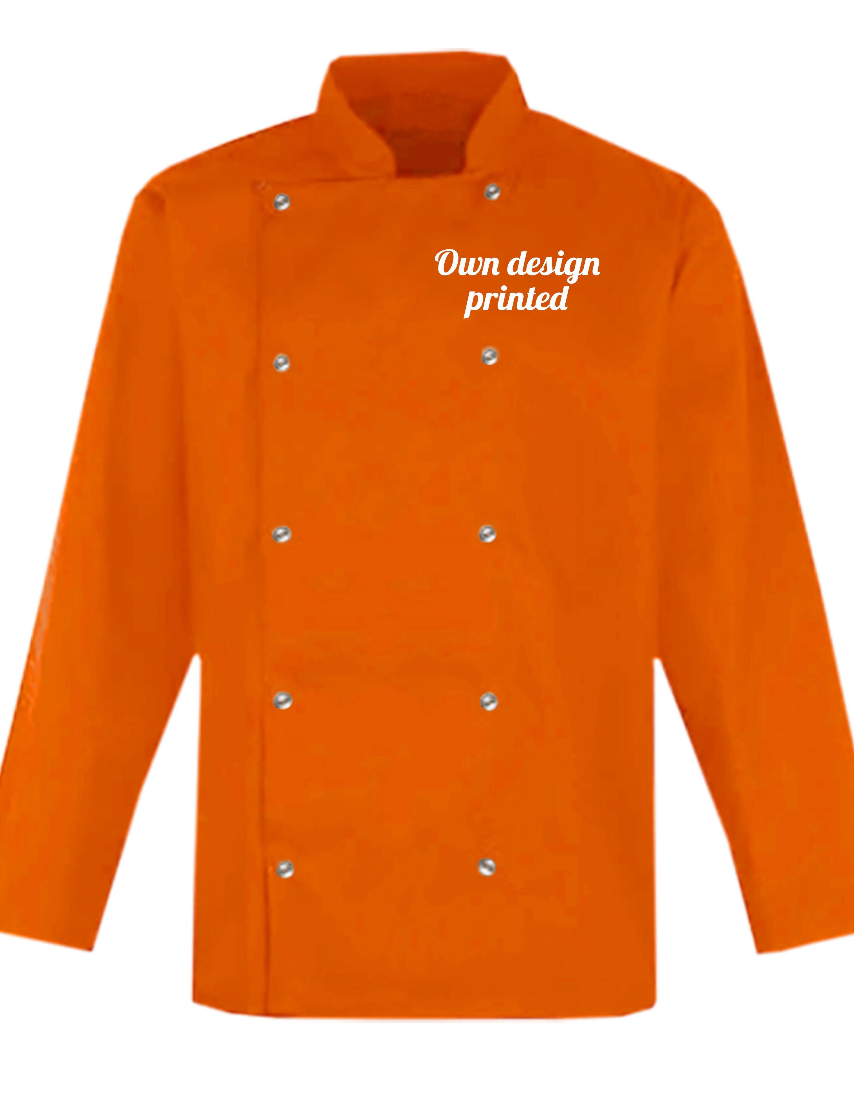 Personalised Long Sleeve Chef's Jacket Orange with print
