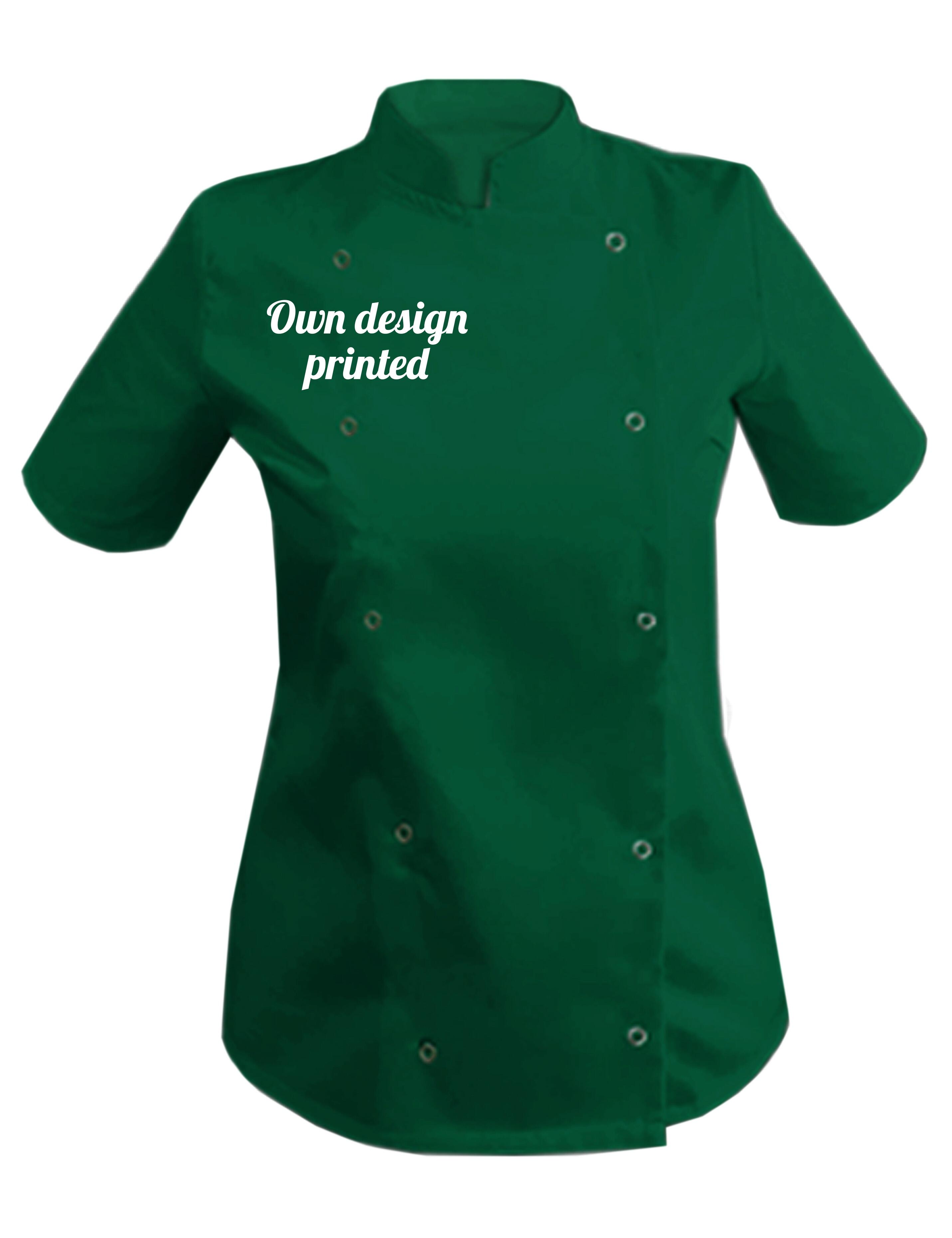 Personalised Short Sleeve Women's Chef's Jacket kelly green with