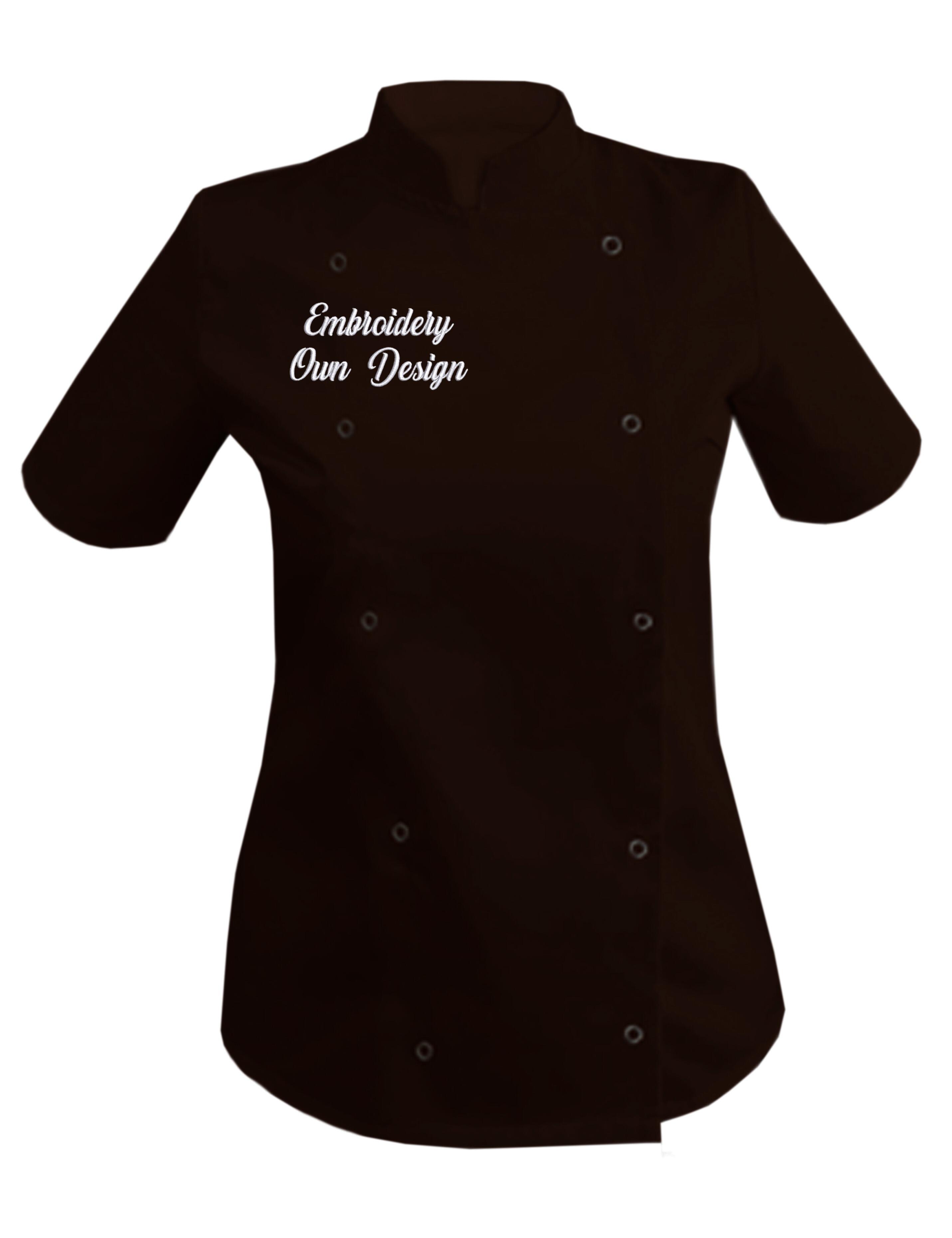 Personalised Women's Short Sleeve Chef's Jacket brown with embroidery