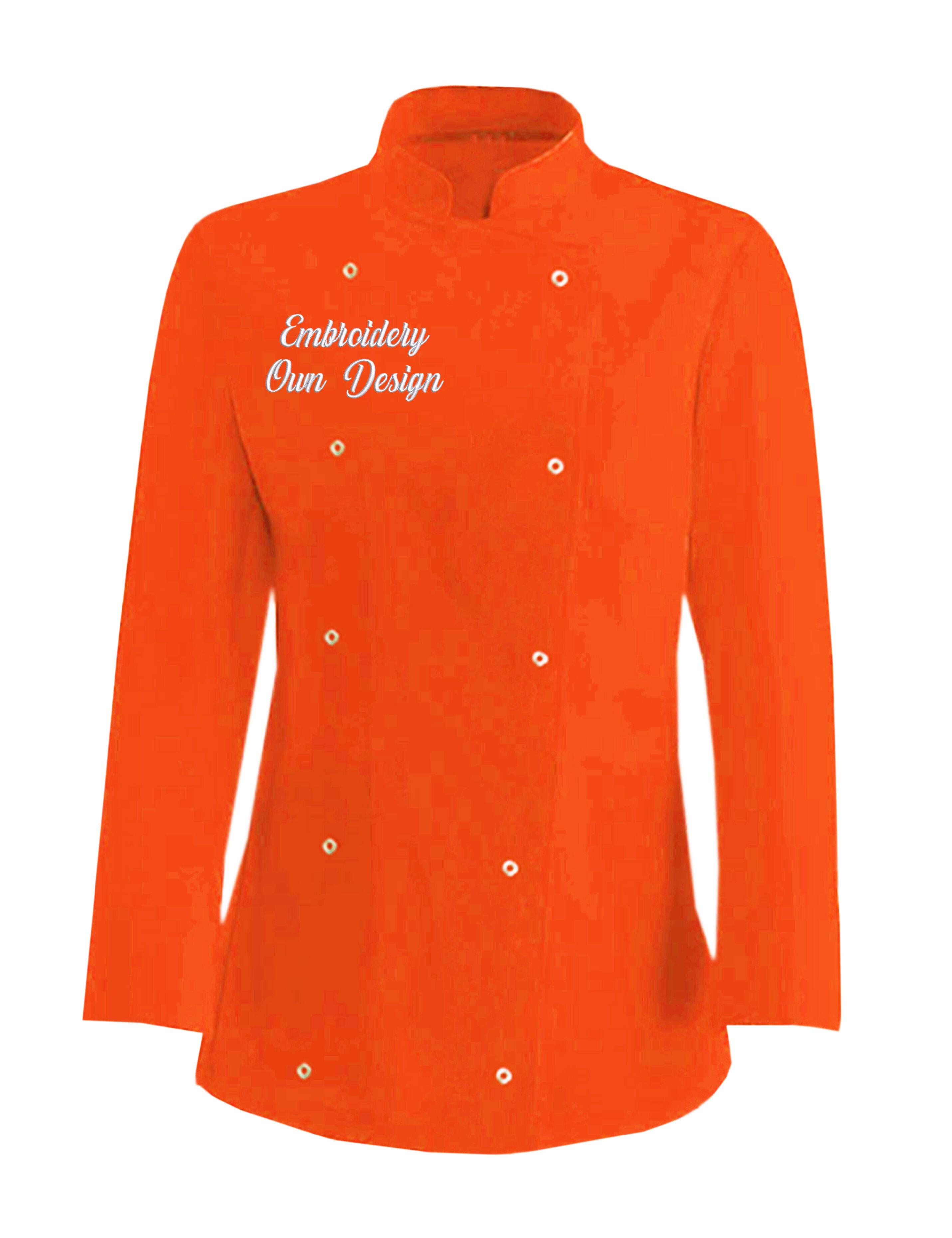 Personalised Women's Long Sleeve Chef's Jacket orange with embroidery