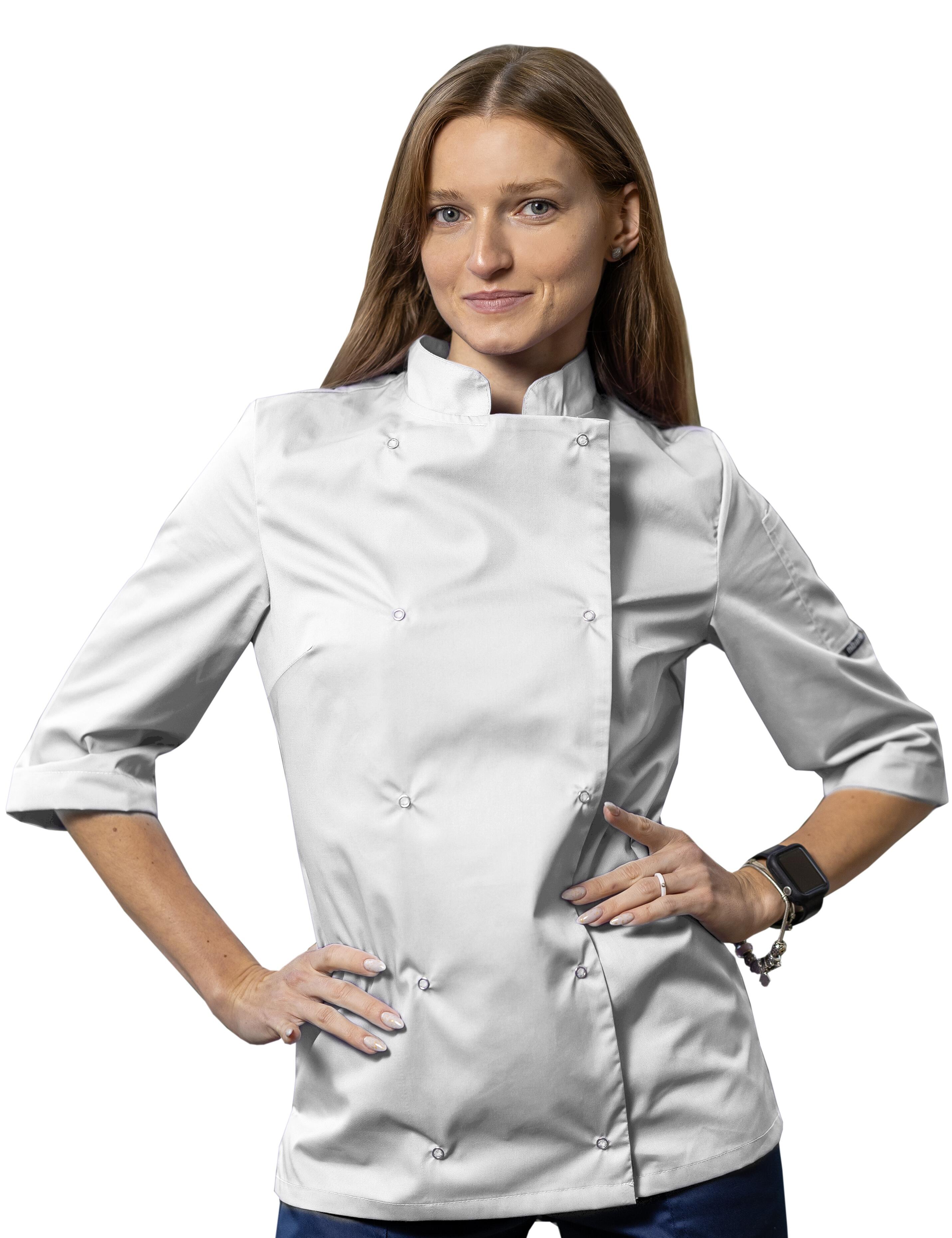 Custom Ladies quarter sleeve Chef's Jacket White with print