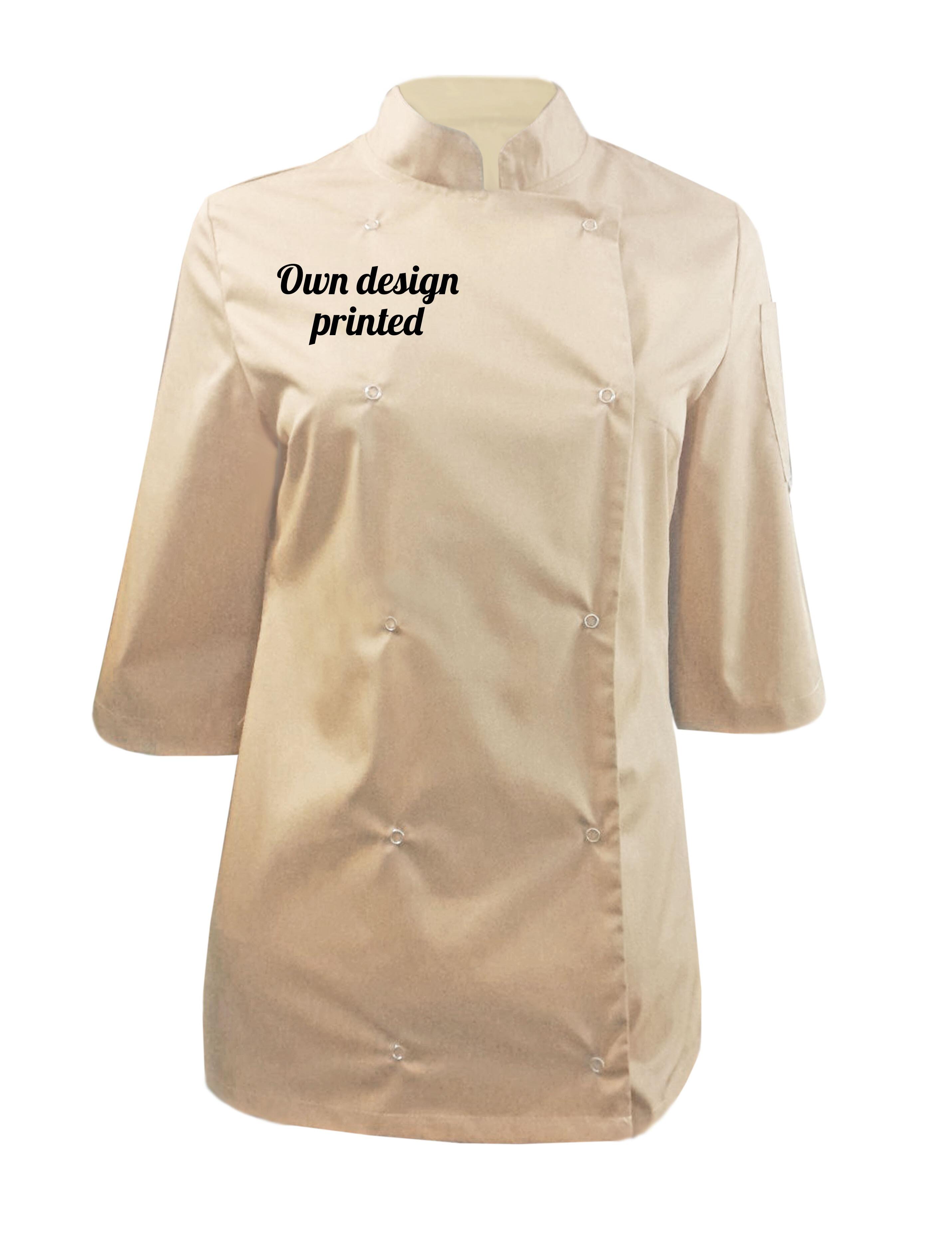 Personalised Women's 3/4 Sleeve Chef's Jacket Cream with print